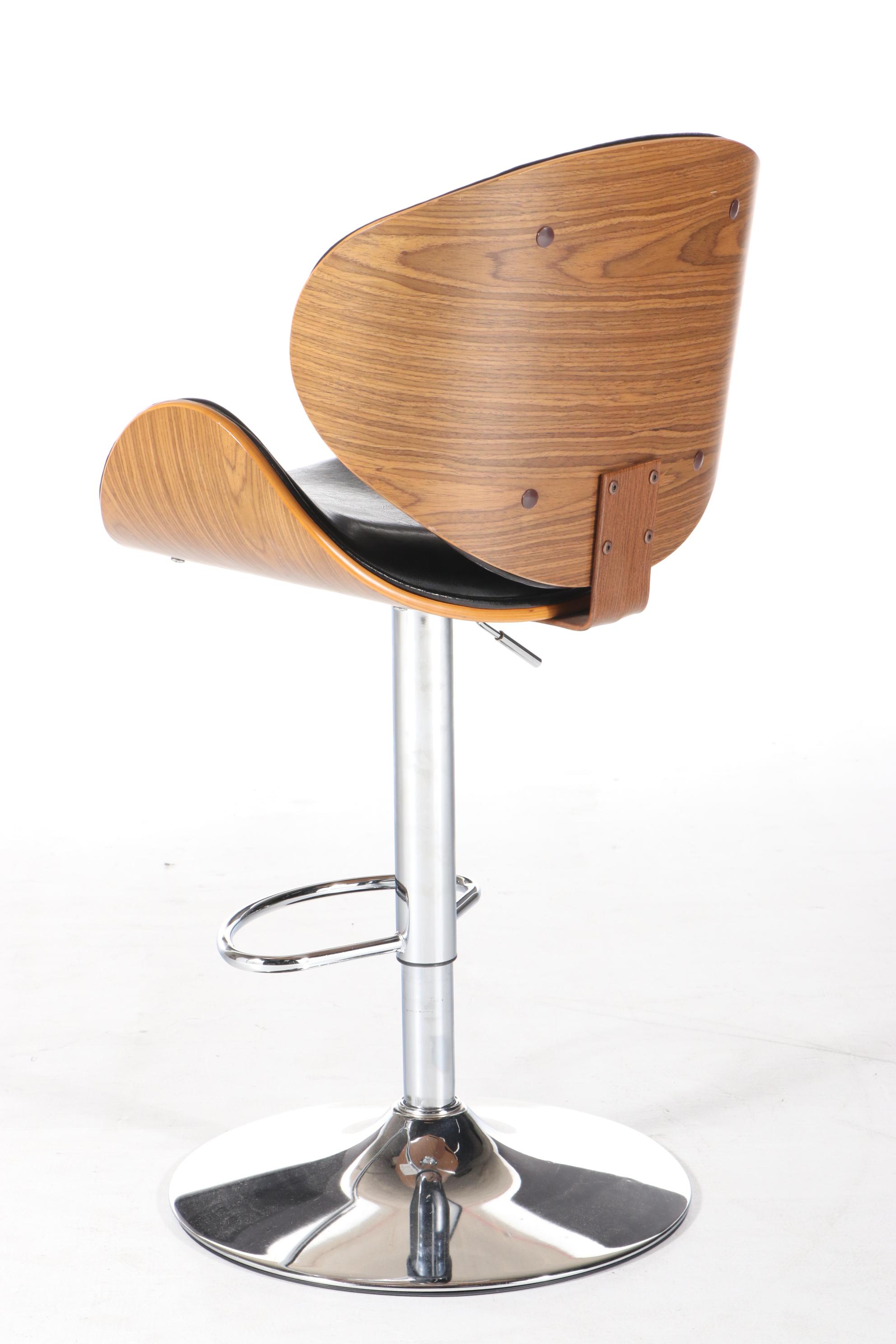 Anji Senda Modernist Style Chrome and Laminated Wood Adjustable Bar Stool