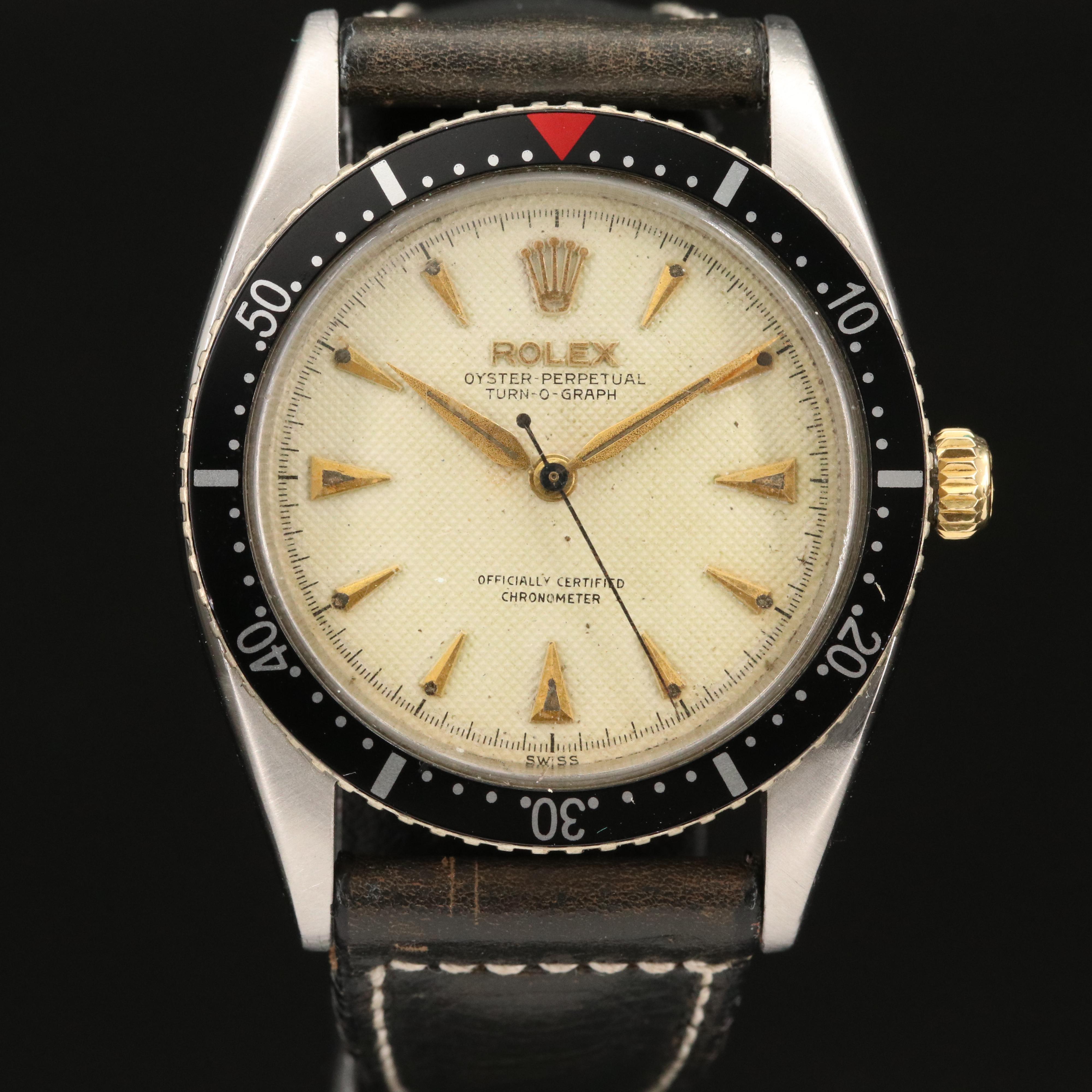 1953 Rolex Turn-O-Graph 6202 Honeycomb Dial Stainless Steel Watch
