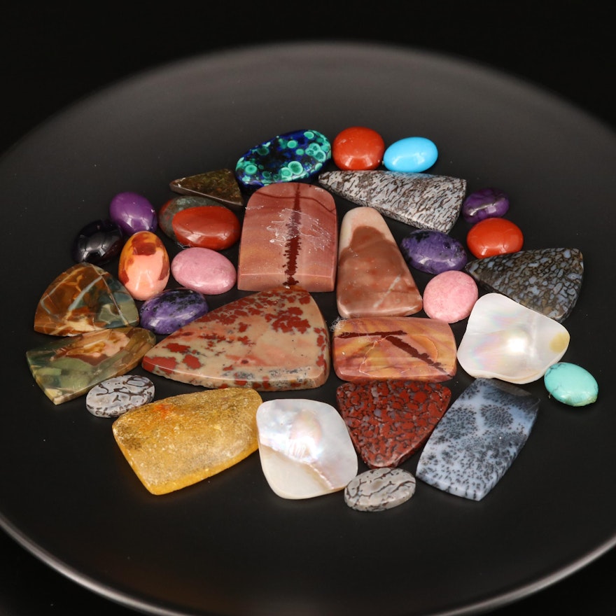 Loose Mixed Gemstones Including Jasper, Agate and Azuramalachite