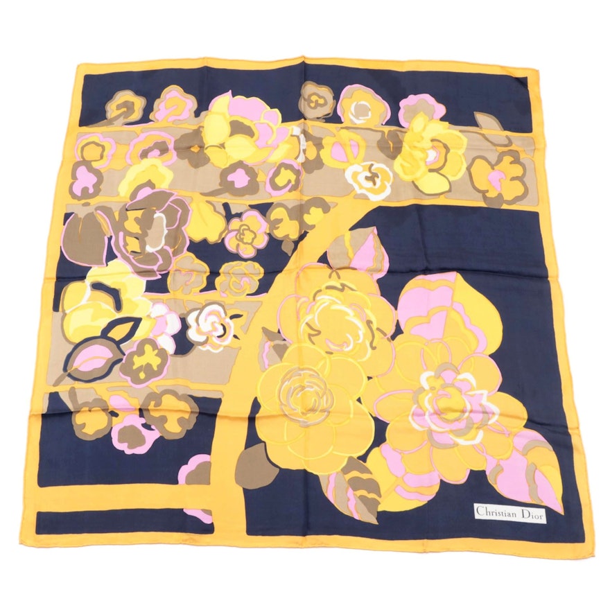 Christian Dior Abstract Floral Print Silk Twill Scarf