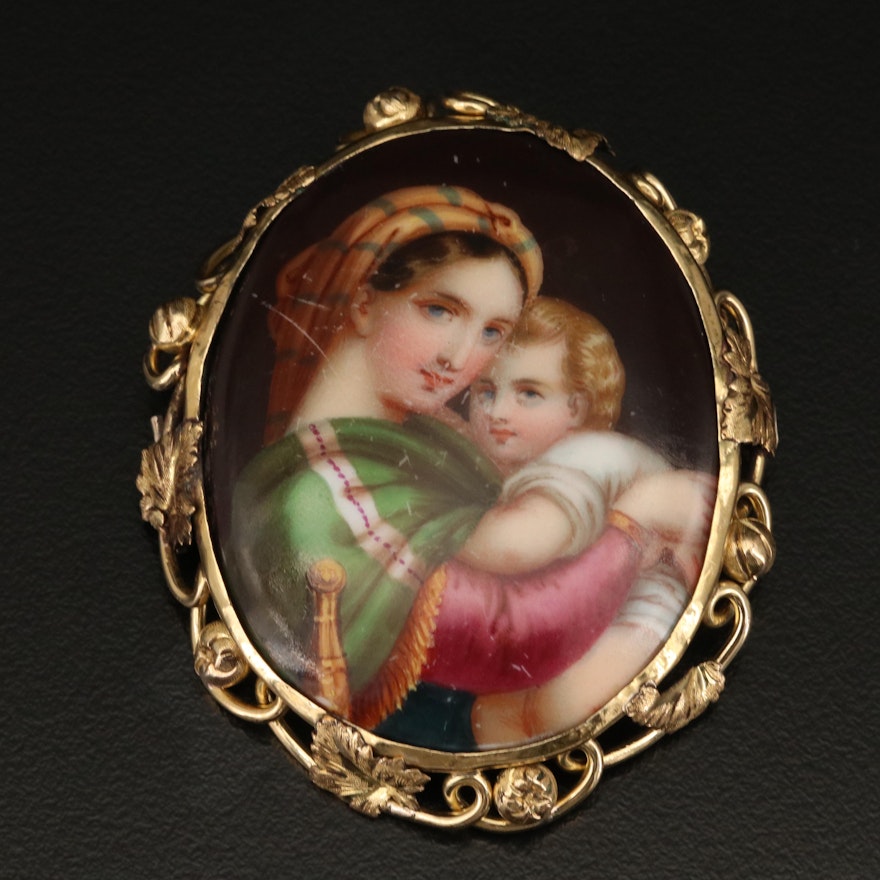 Victorian Ceramic Portrait Brooch