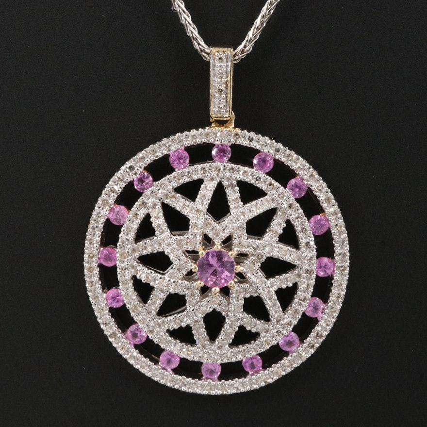 14K Pink Sapphire and 1.02 CTW Diamond Necklace with Medallion Design