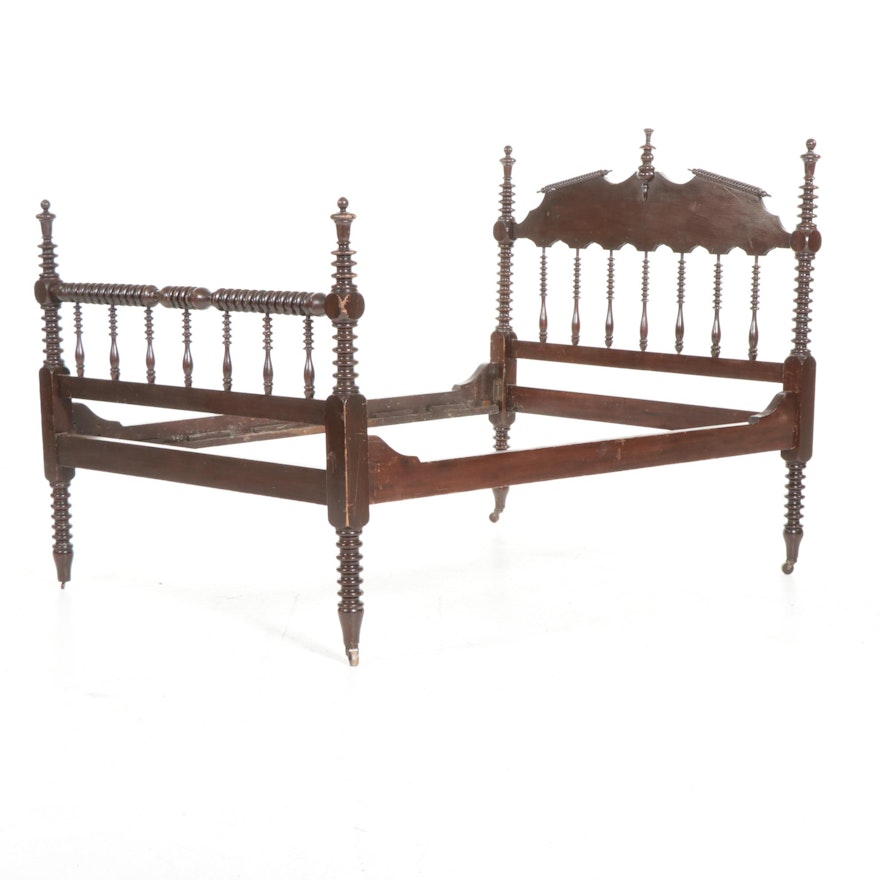 Victorian Full Size Spool-Turned Walnut Bed Frame, Late 19th Century