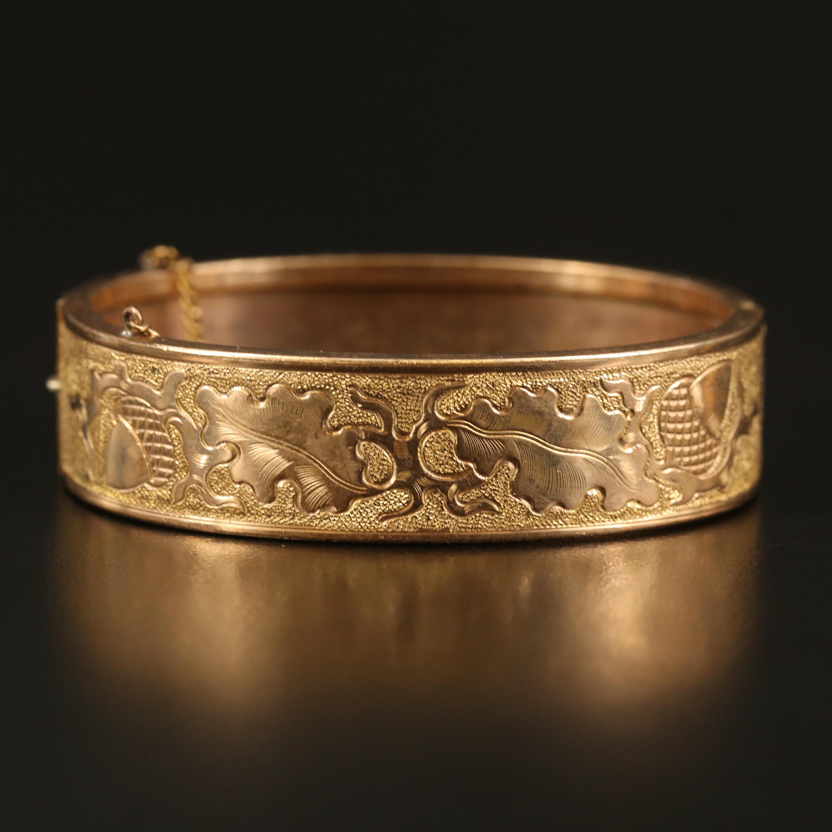 Mid-Victorian Foliate Engraved Bangles with Enamel