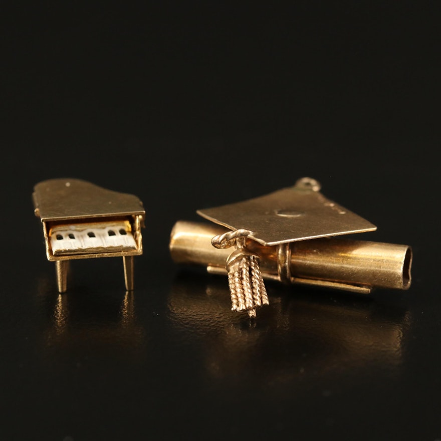 14K Piano and Graduation Cap Charms