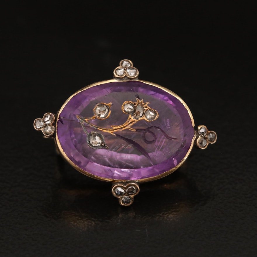 Victorian 18K Amethyst and Diamond Intaglio Brooch