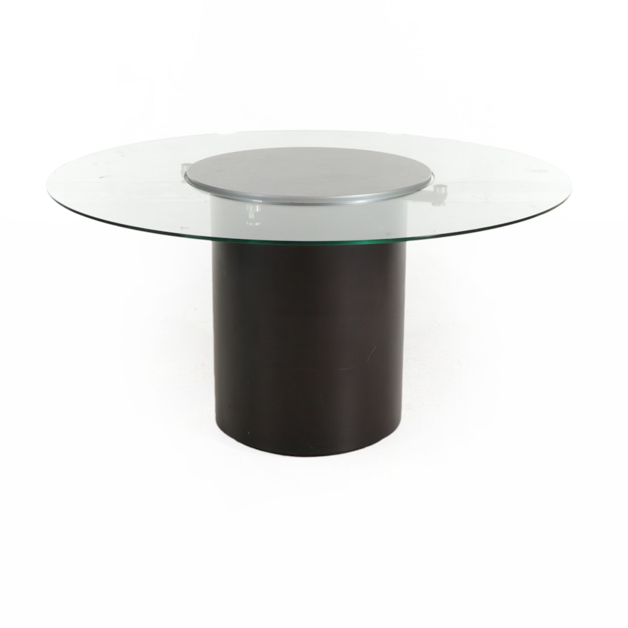 Contemporary Round Glass Top Lazy Susan Dining Table, 21st Century
