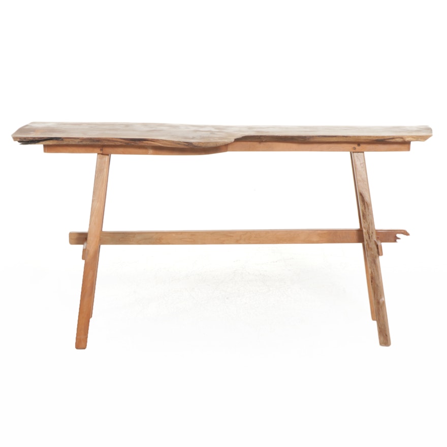Contemporary Live Edge Walnut and Cherry Bench Made Hall Table, 2021