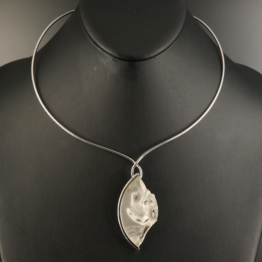 Lalique Sterling Crystal Pendant Necklace