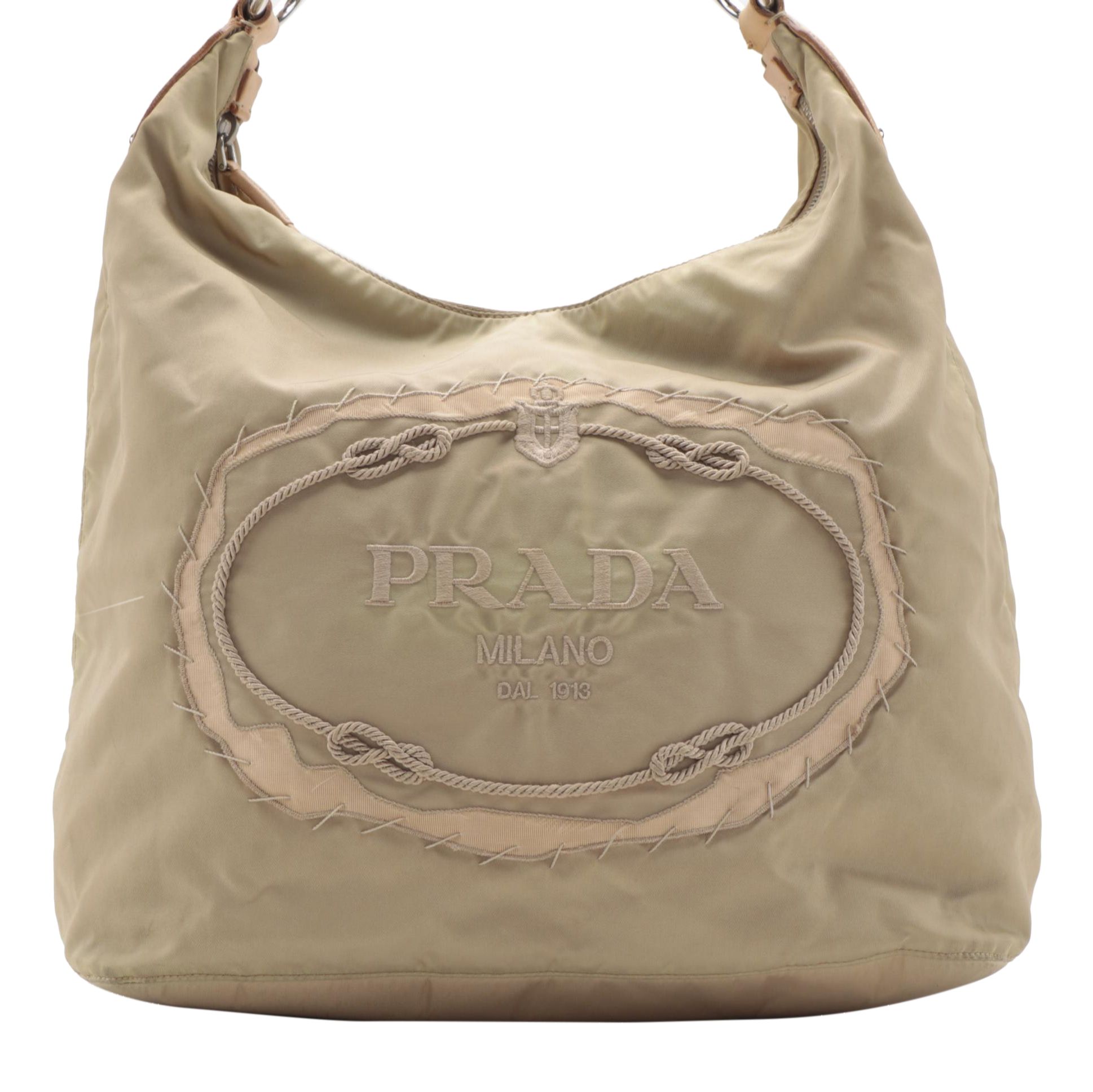 Prada Embroidered Logo Bag in Cammello Tessuto Nylon