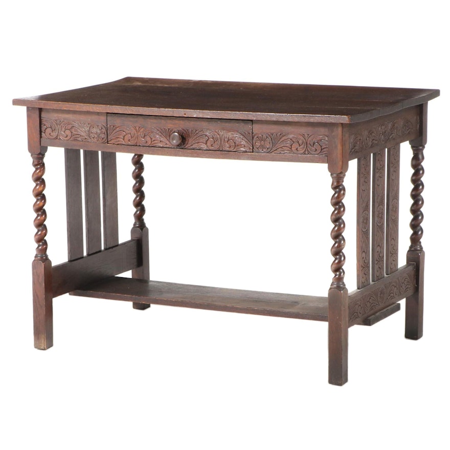 Jacobean Style Carved Oak Writing Table, Early 20th Century