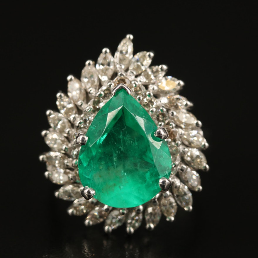 14K 5.02 CT Colombian Emerald and 2.45 CTW Diamond Ring with GIA Report