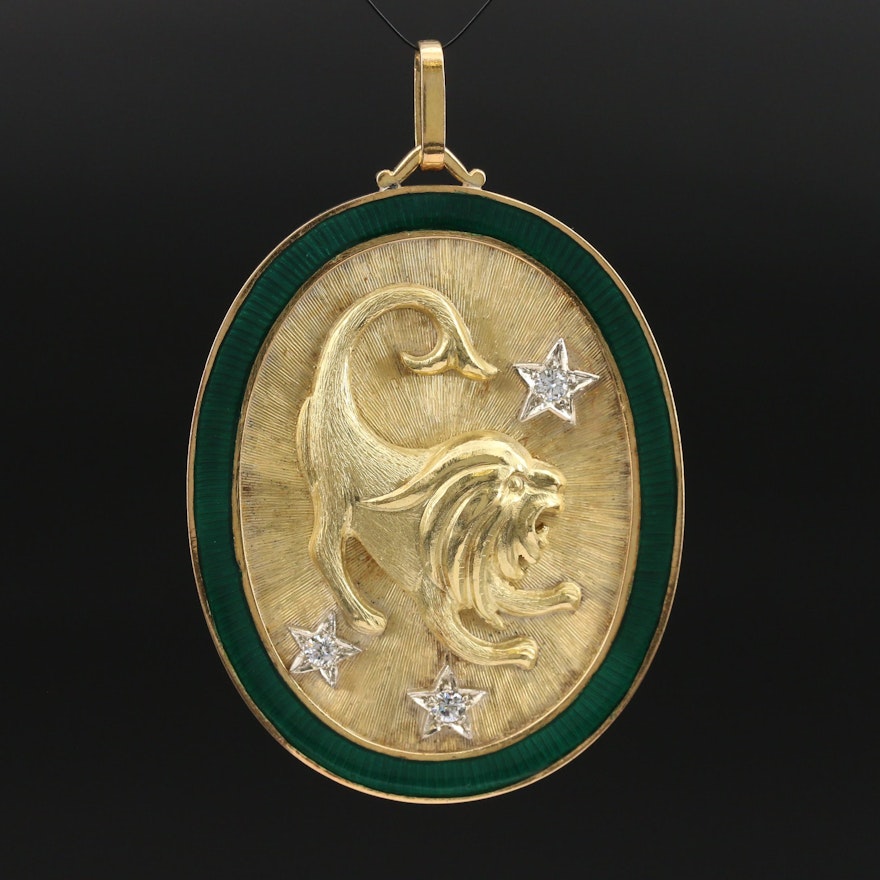 18K Diamond and Enamel "Leo" Zodiac Pendant