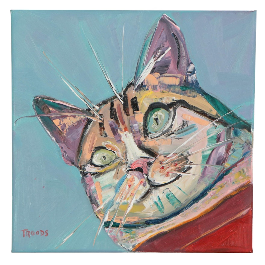 Patricia Nolan-Brown Oil Painting "Wide Eyed Kitty," 2021