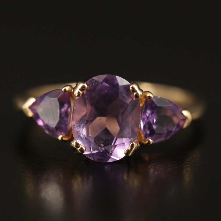 8K Amethyst Three Stone Ring