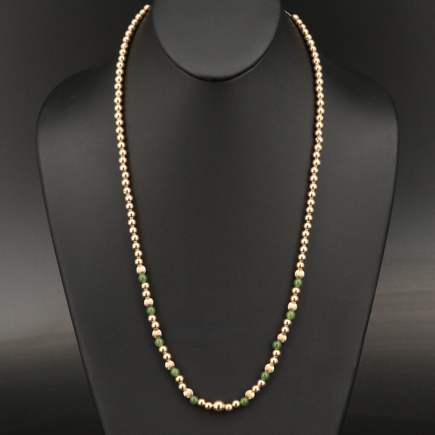 14K and Serpentine Bead Necklace