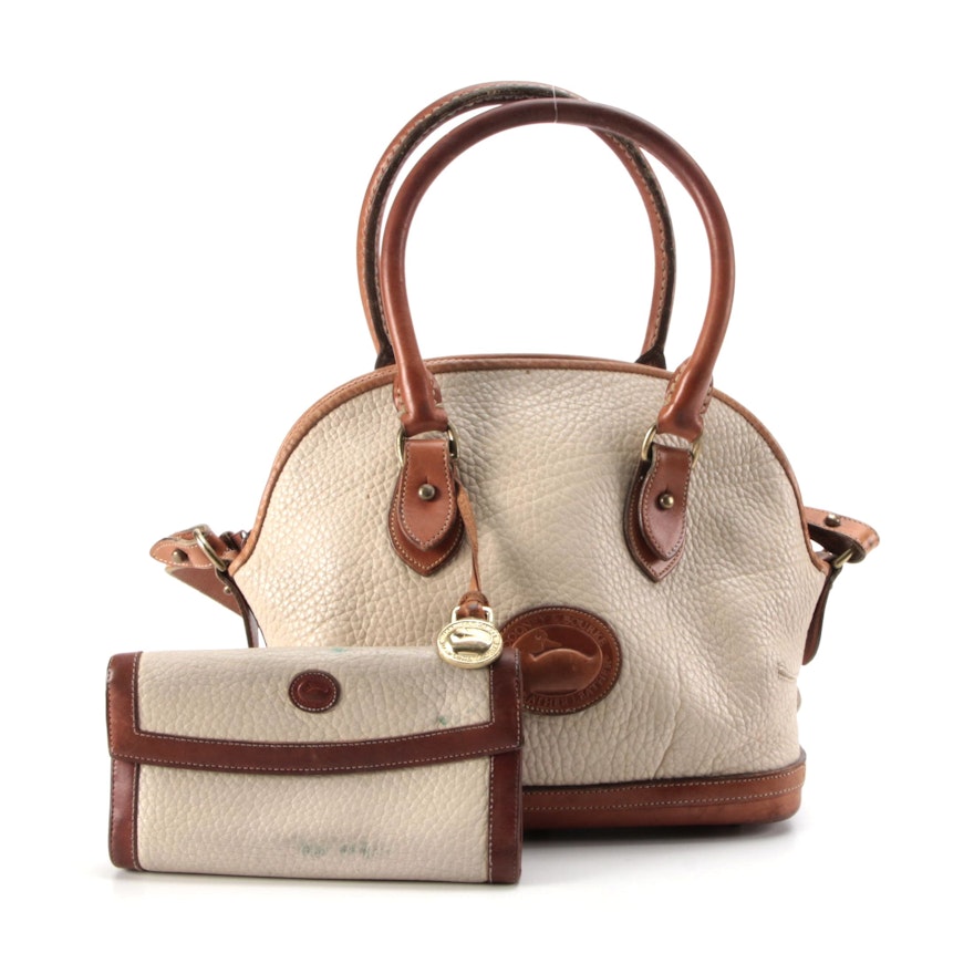 Dooney & Bourke Dome Satchel in Beige All-Weather Leather with Wallet