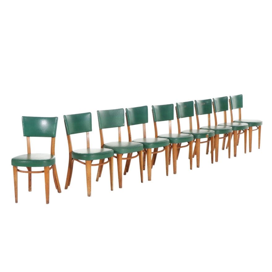 Nine Thonet New York Wood and Vinyl Upholstered Chairs, Mid to Late 20th C.