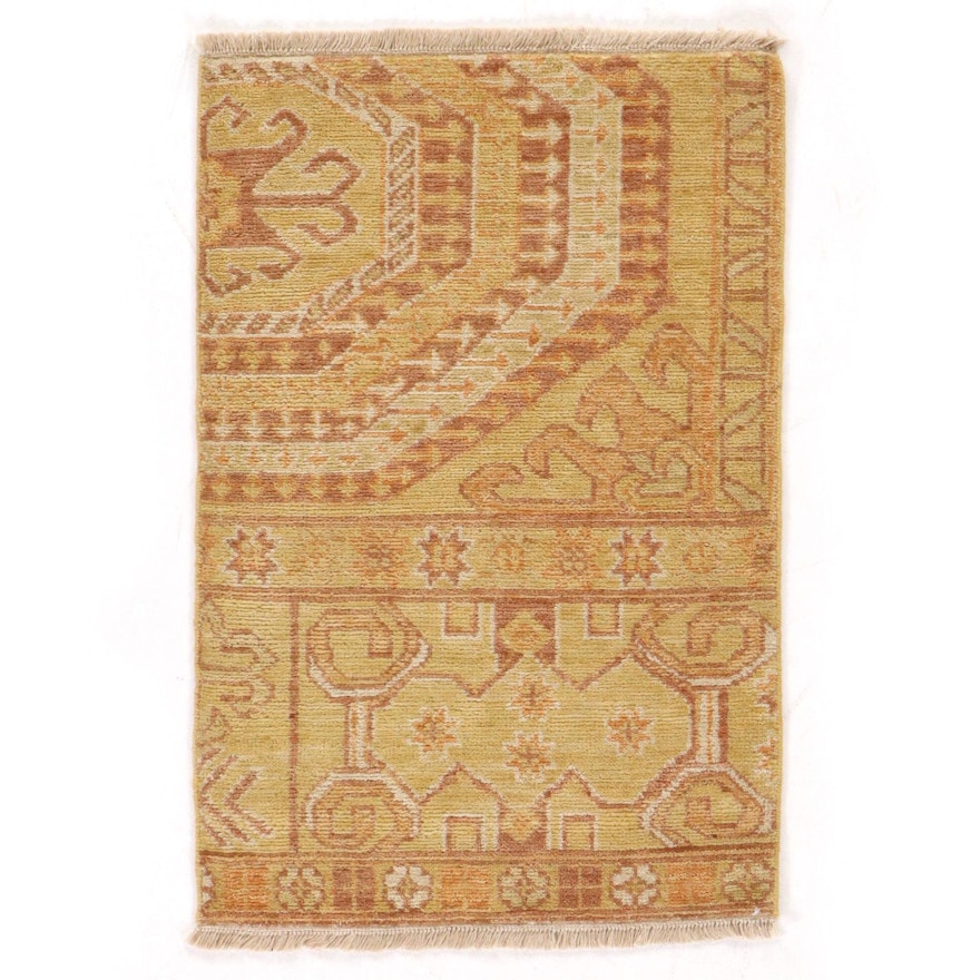 2'1 x 3'4 Hand-Knotted Indo-Turkish Oushak Rug, 2010s