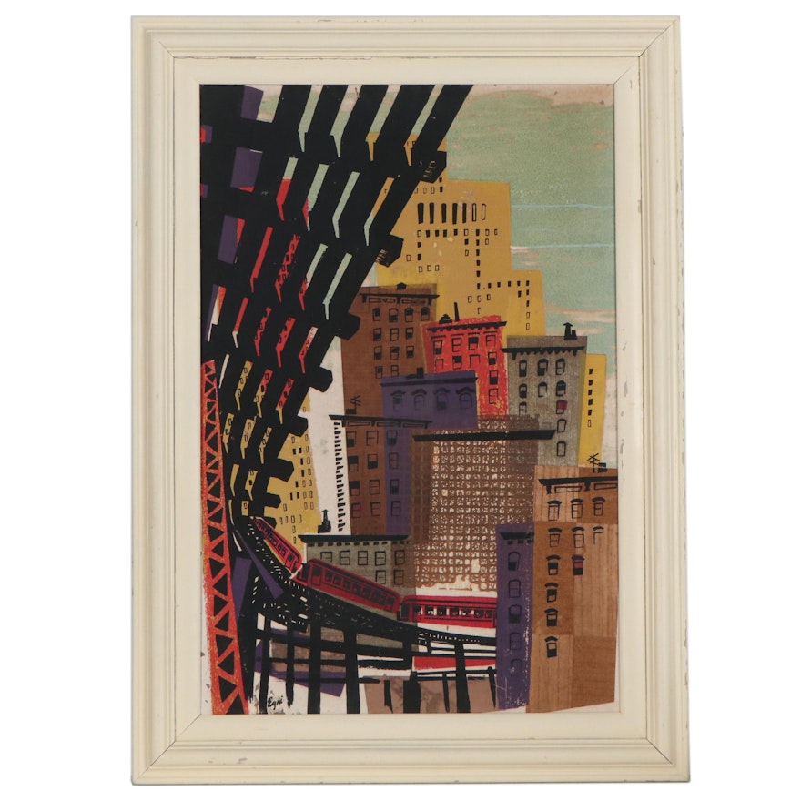 Mixed Media Cityscape, Mid-20th Century