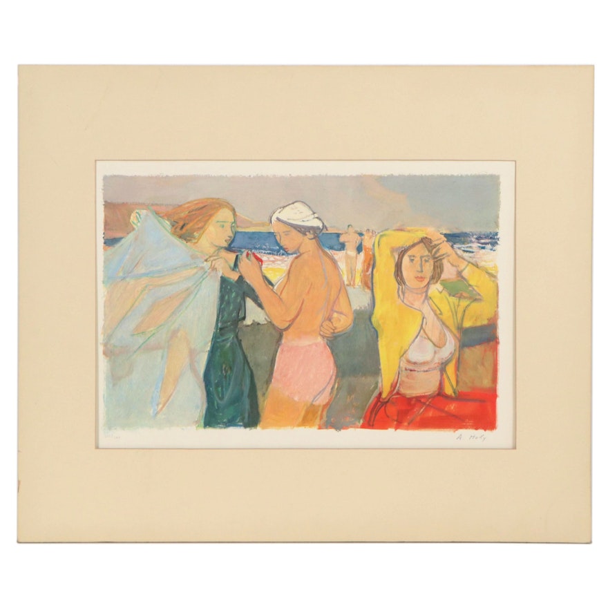 Adrien Holy Offset Lithograph of Women at Beach