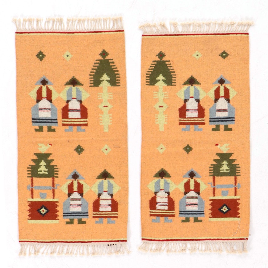 Two Handwoven Moldavian SSR Kilim Pictorial Rugs, 1970s