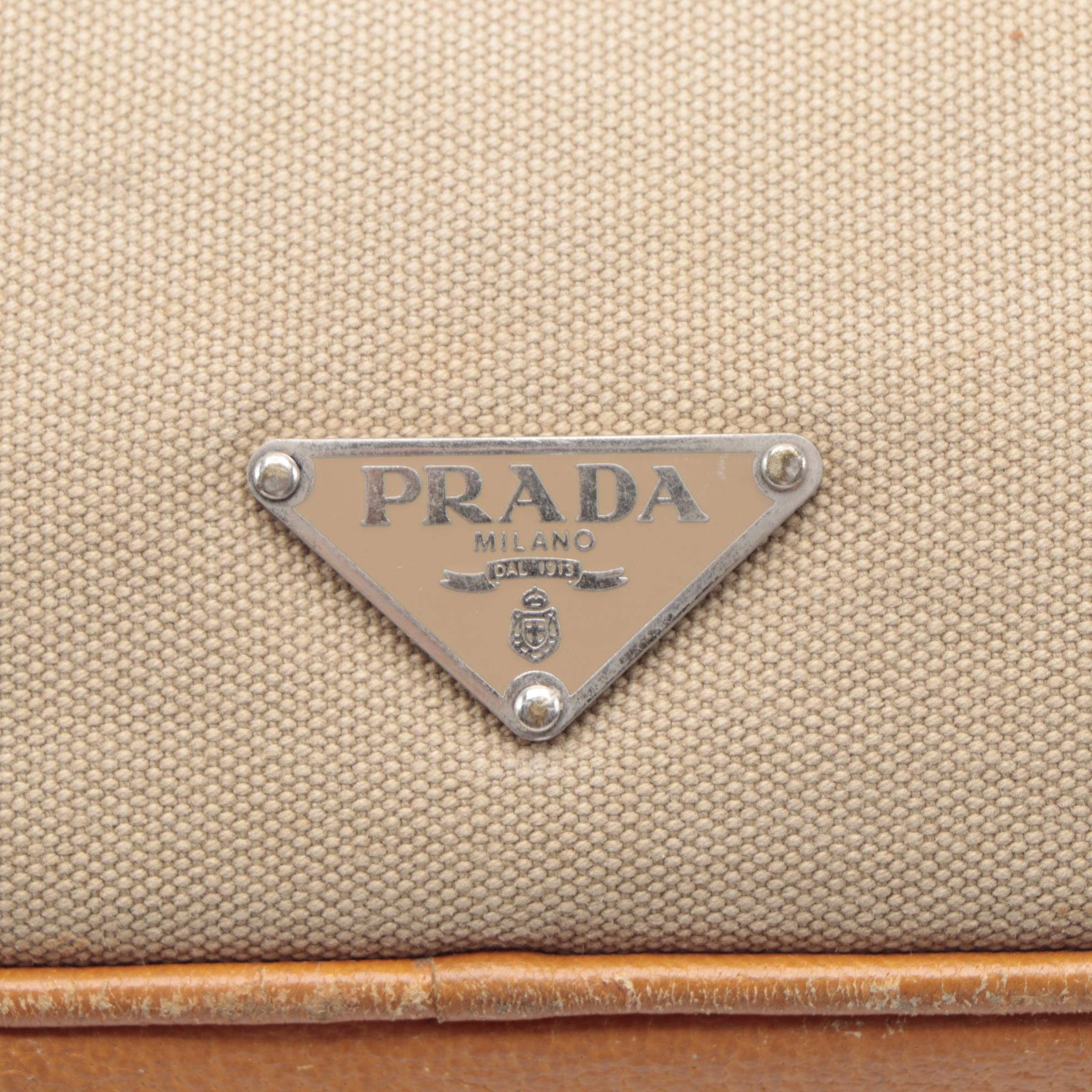 Prada Zippered Briefcase Bag in Canapa Canvas with Leather Trim