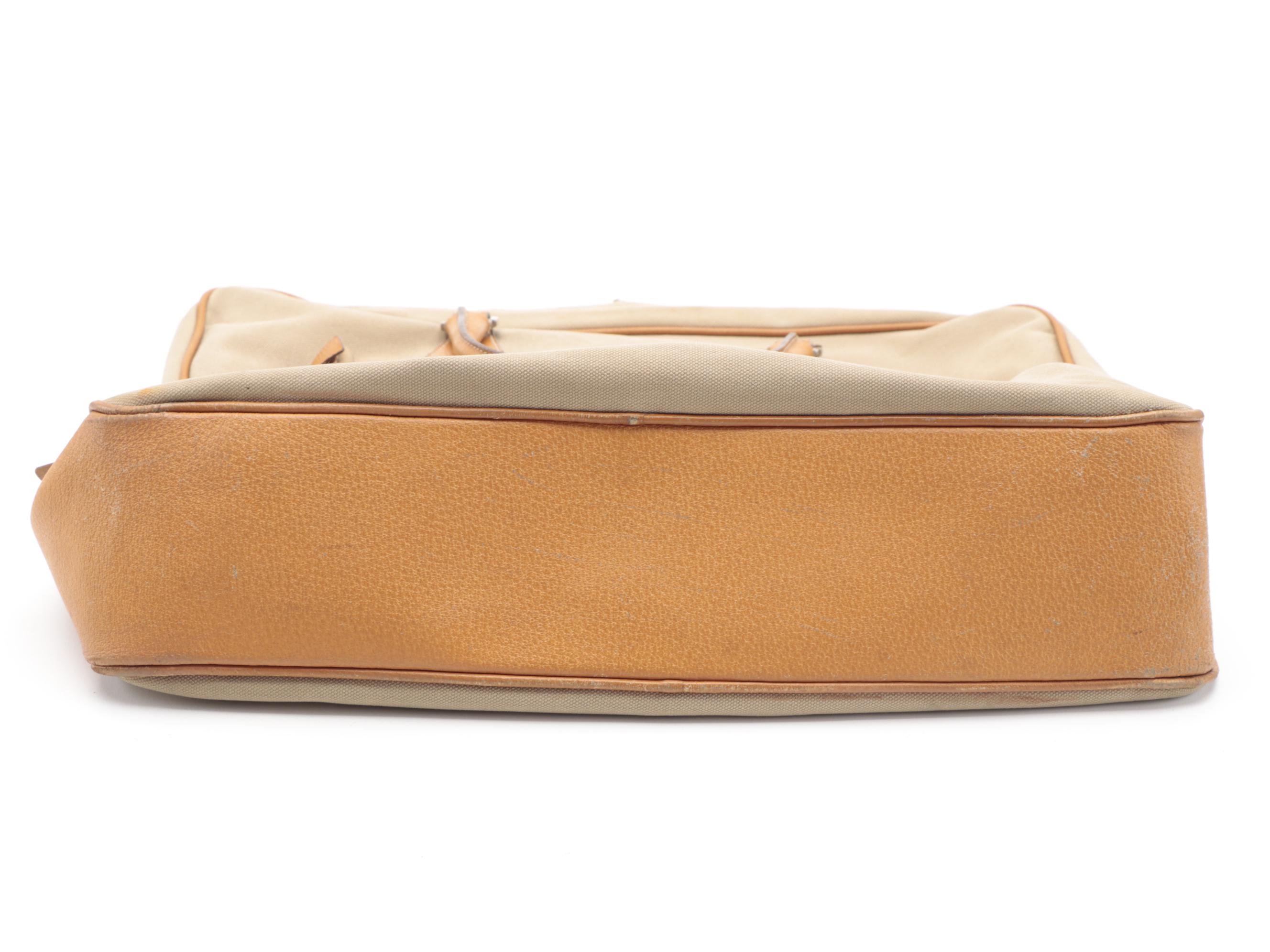 Prada Zippered Briefcase Bag in Canapa Canvas with Leather Trim