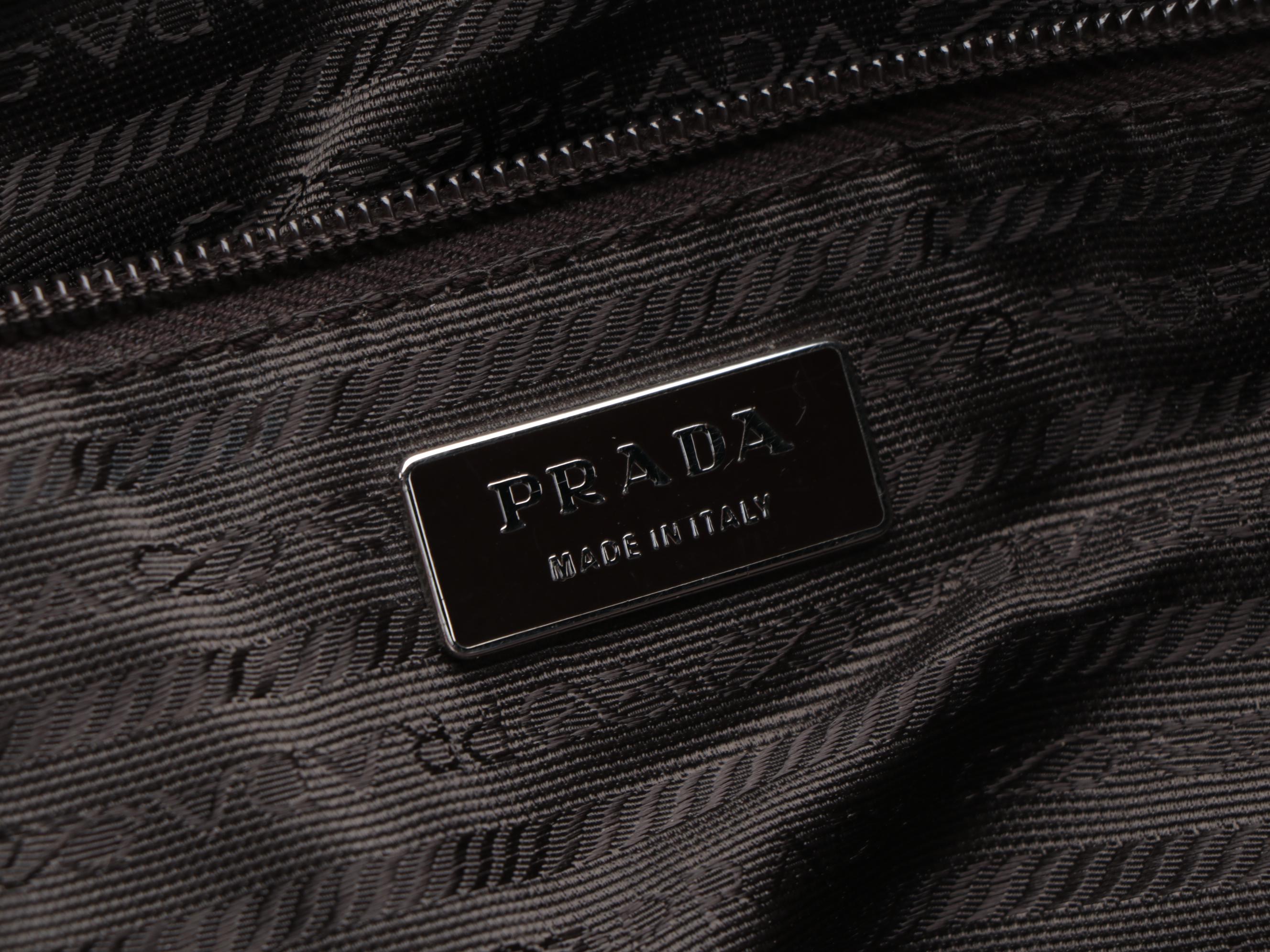 Prada Zippered Briefcase Bag in Canapa Canvas with Leather Trim