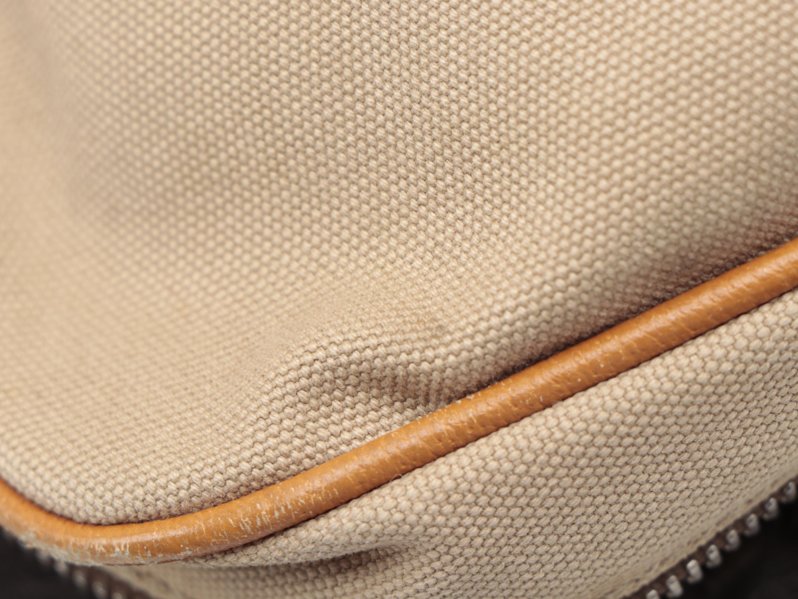 Prada Zippered Briefcase Bag in Canapa Canvas with Leather Trim