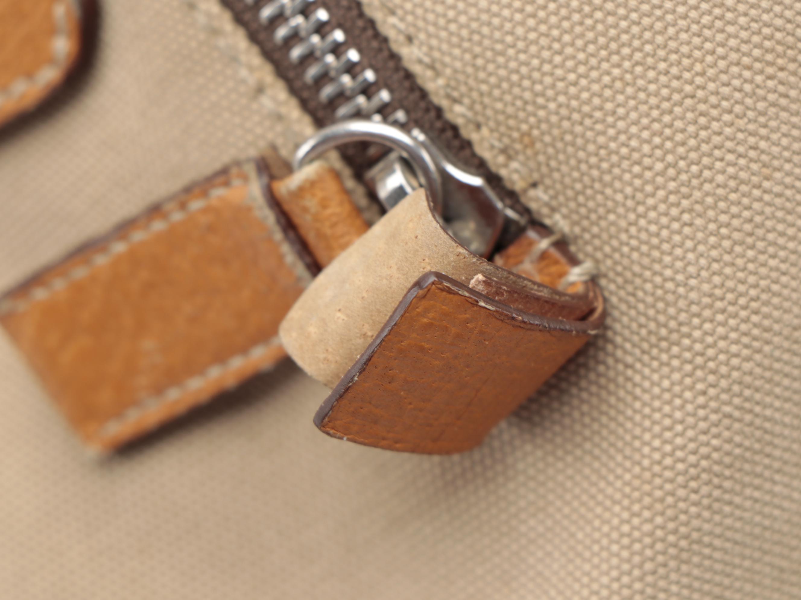 Prada Zippered Briefcase Bag in Canapa Canvas with Leather Trim