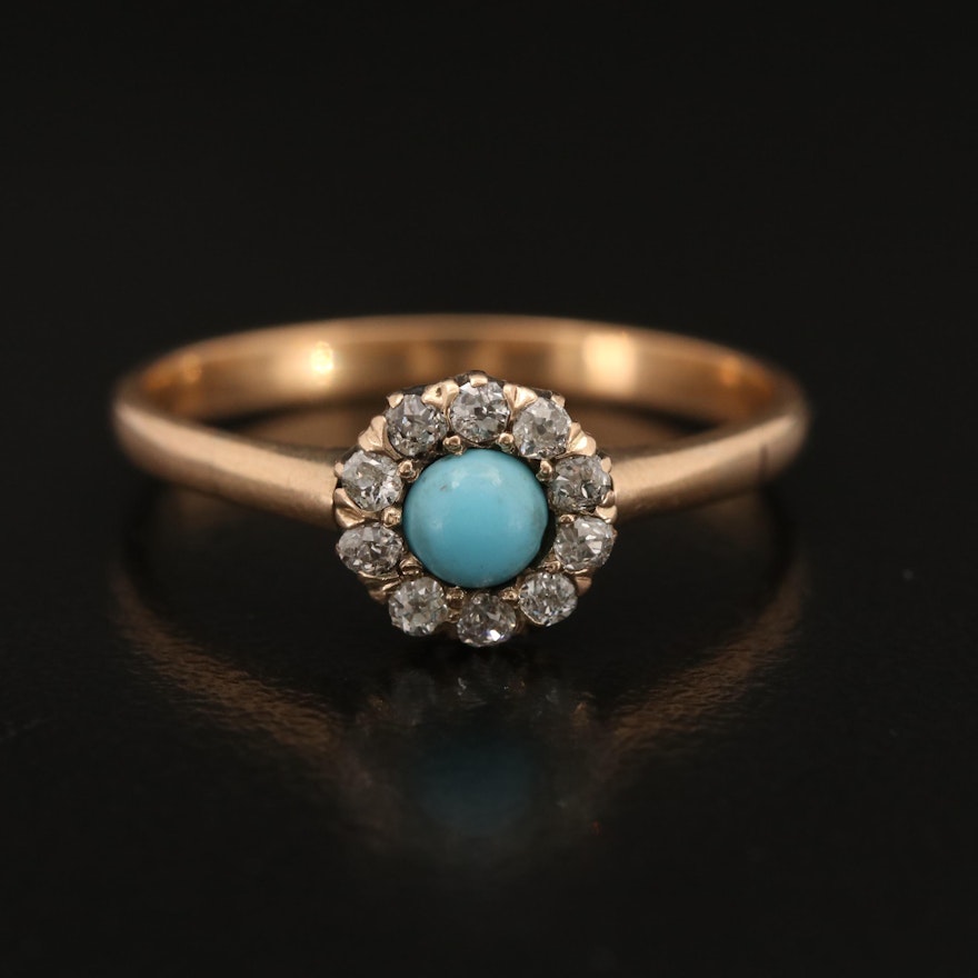 Vintage 10K Glass Cabochon and Diamond Ring