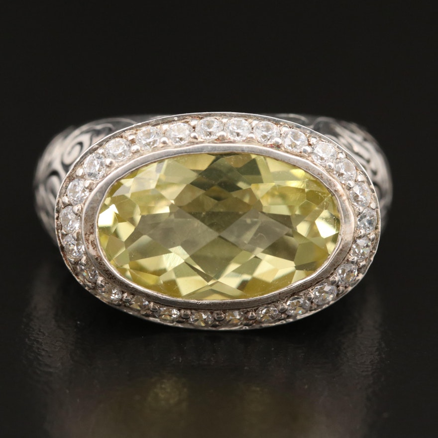SeidenGang Sterling Citrine and Cubic Zirconia Ring with Leaf Details