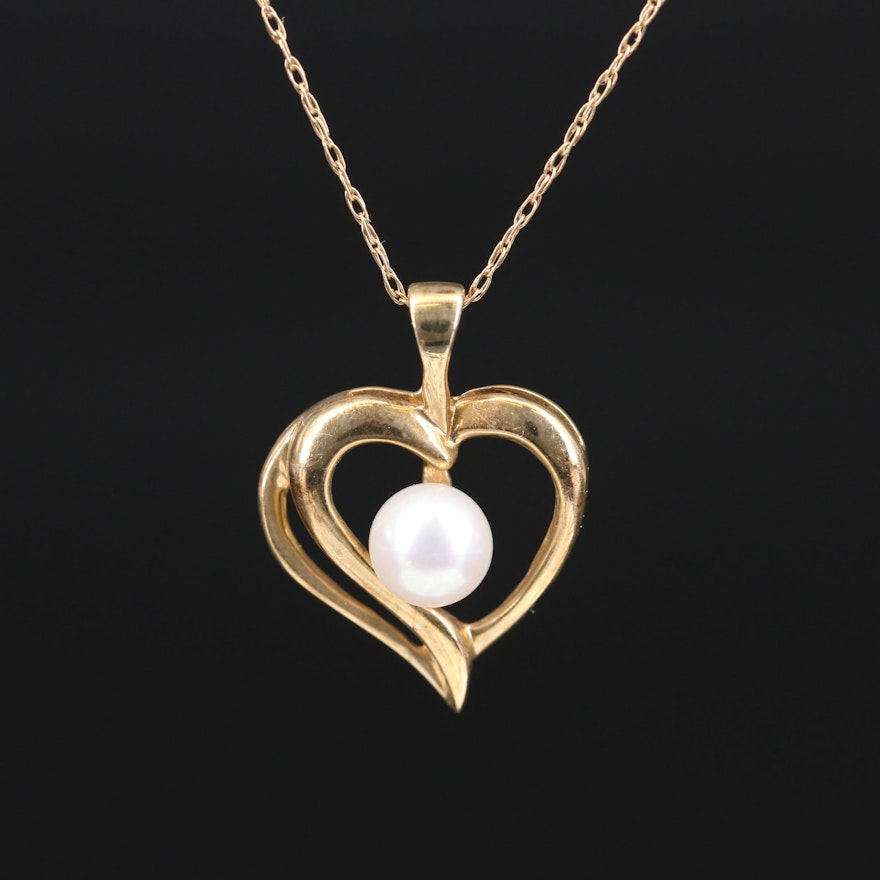 10K Pearl Heart Necklace