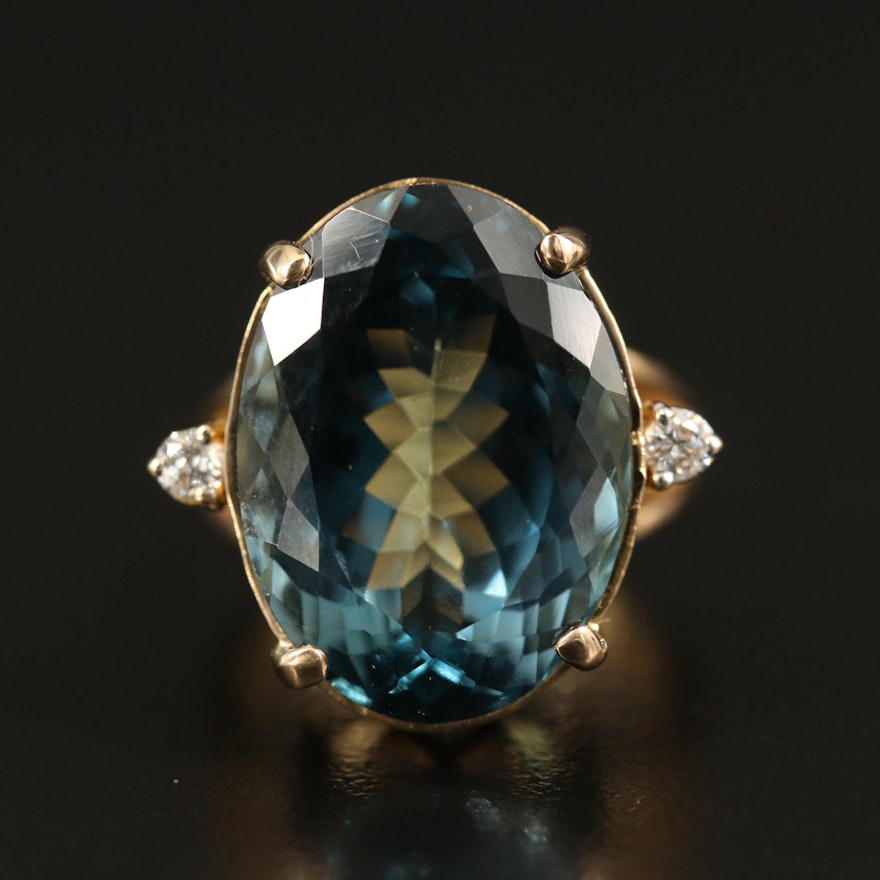 14K 17.71 CT London Blue Topaz and Diamond Ring