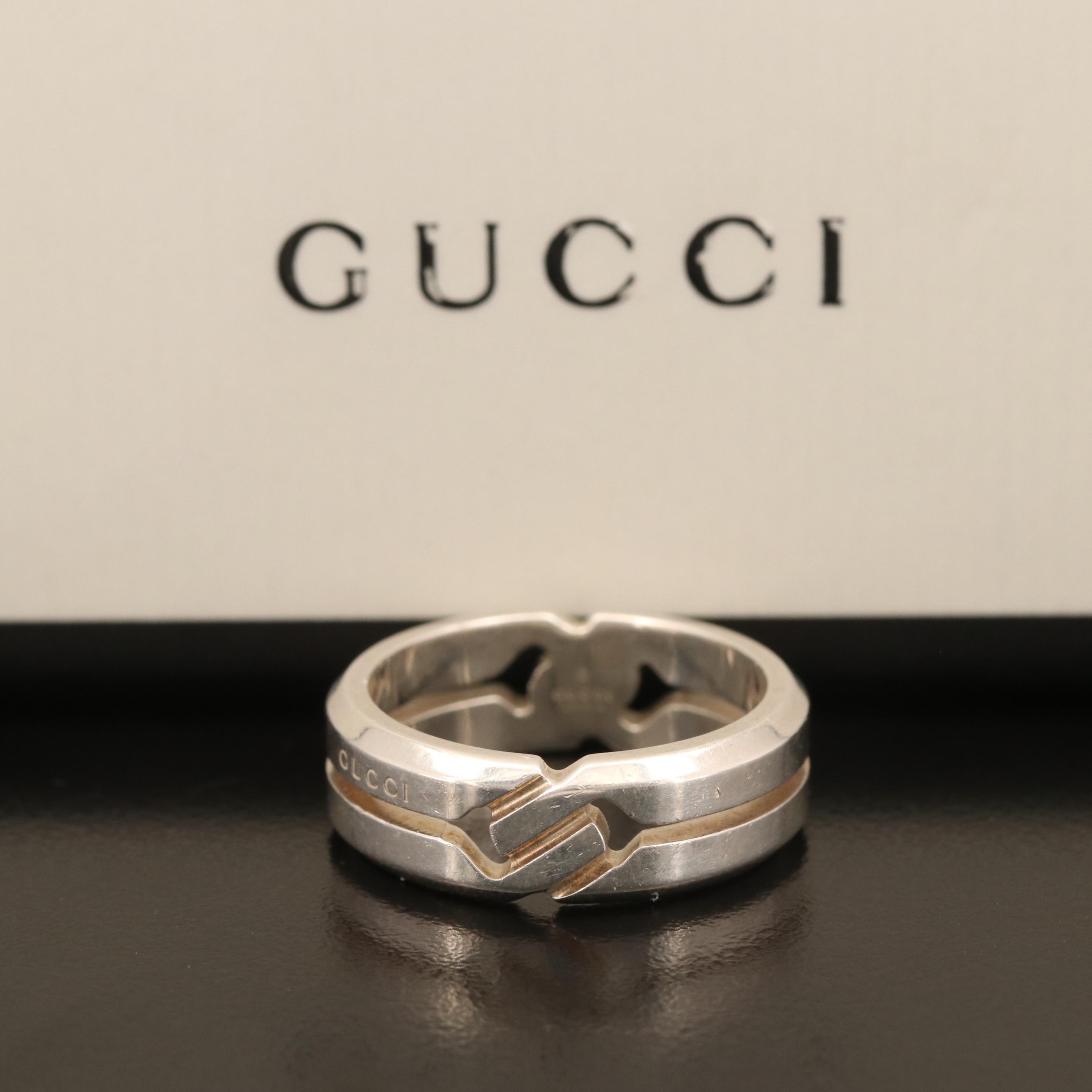 Gucci Sterling Band with Box, Ribbon, Pouch and Paperwork