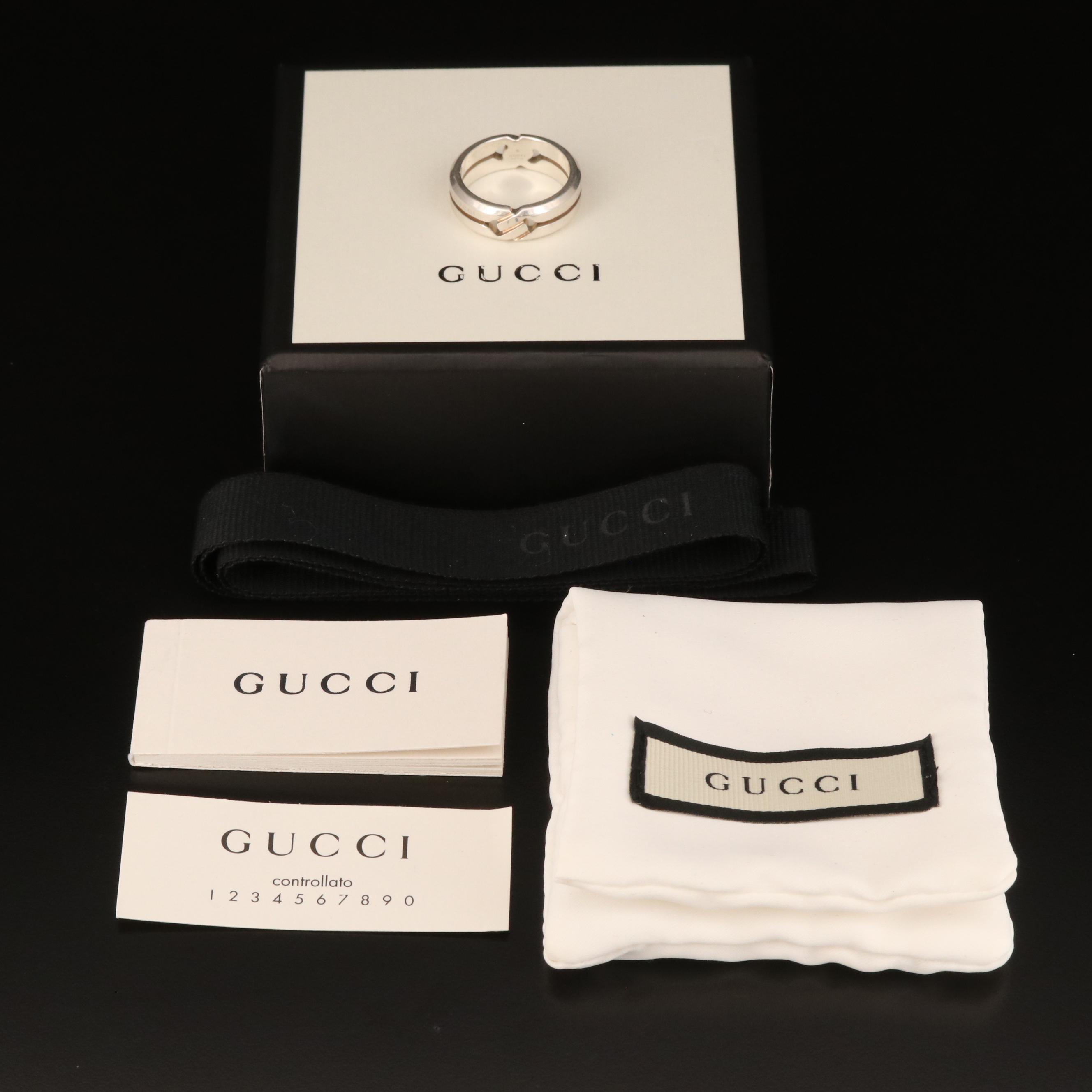 Gucci Sterling Band with Box, Ribbon, Pouch and Paperwork