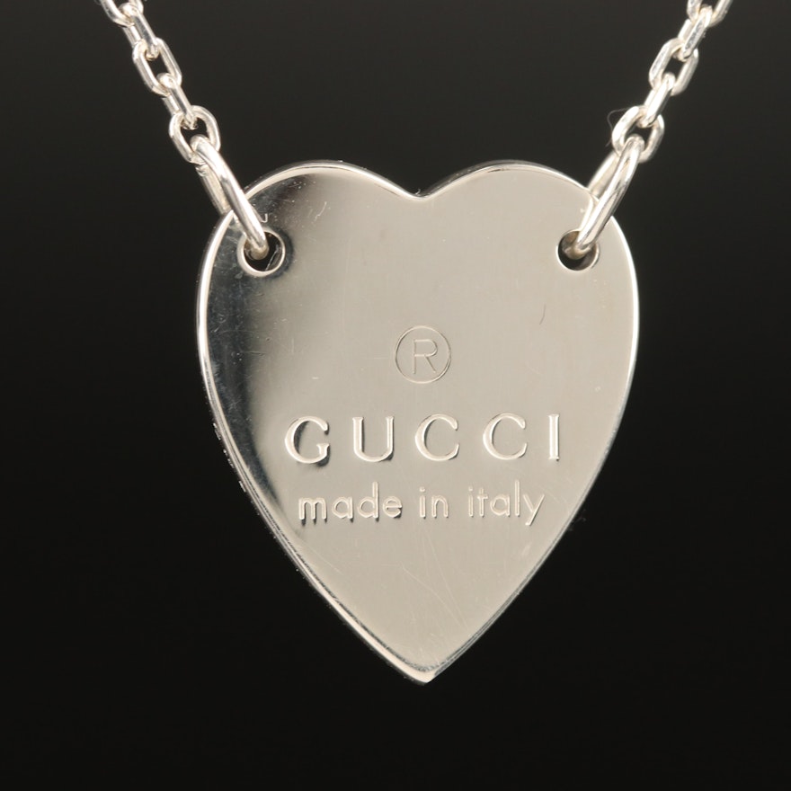 Gucci Sterling Heart Necklace with Box and Pouch