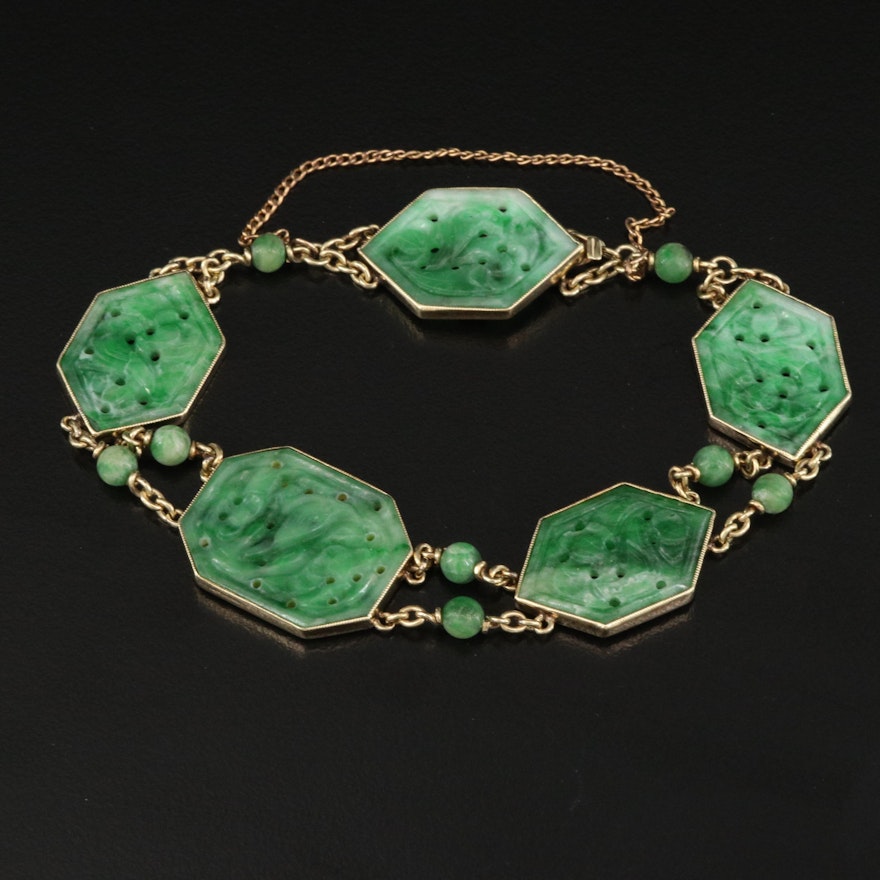 Vintage Asian 14K Carved Jadeite Bracelet