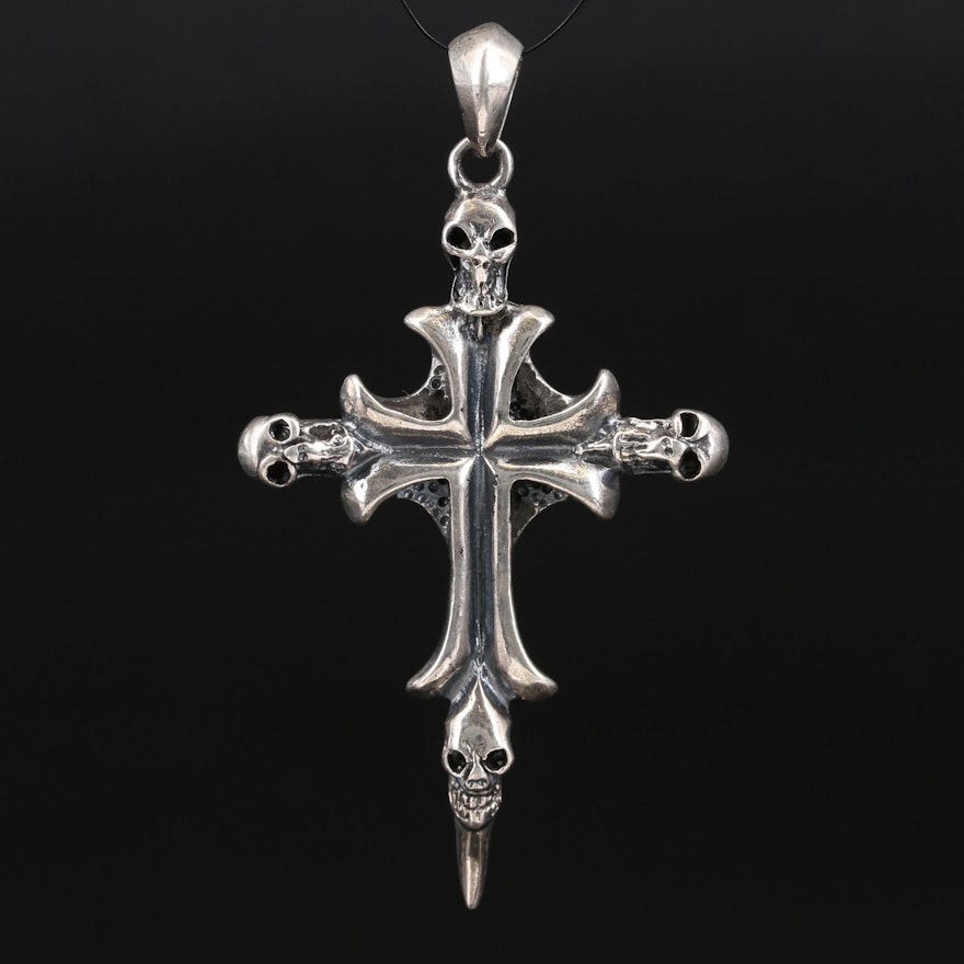 2005 Chrome Hearts Sterling Cross Pendant with Skull Details
