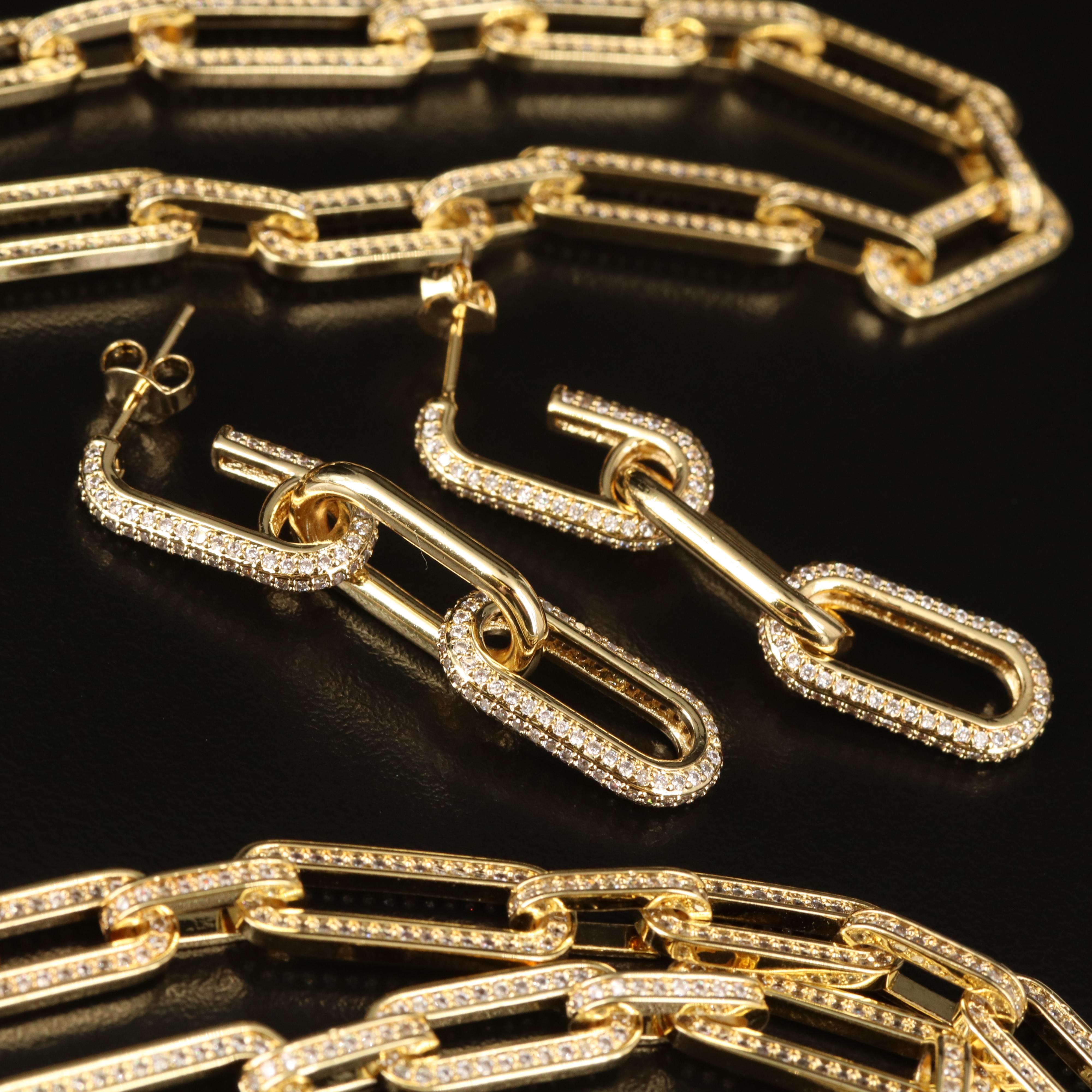 Louis Vuitton Lock on Embellished Paper Clip Link Necklace and Earring Set