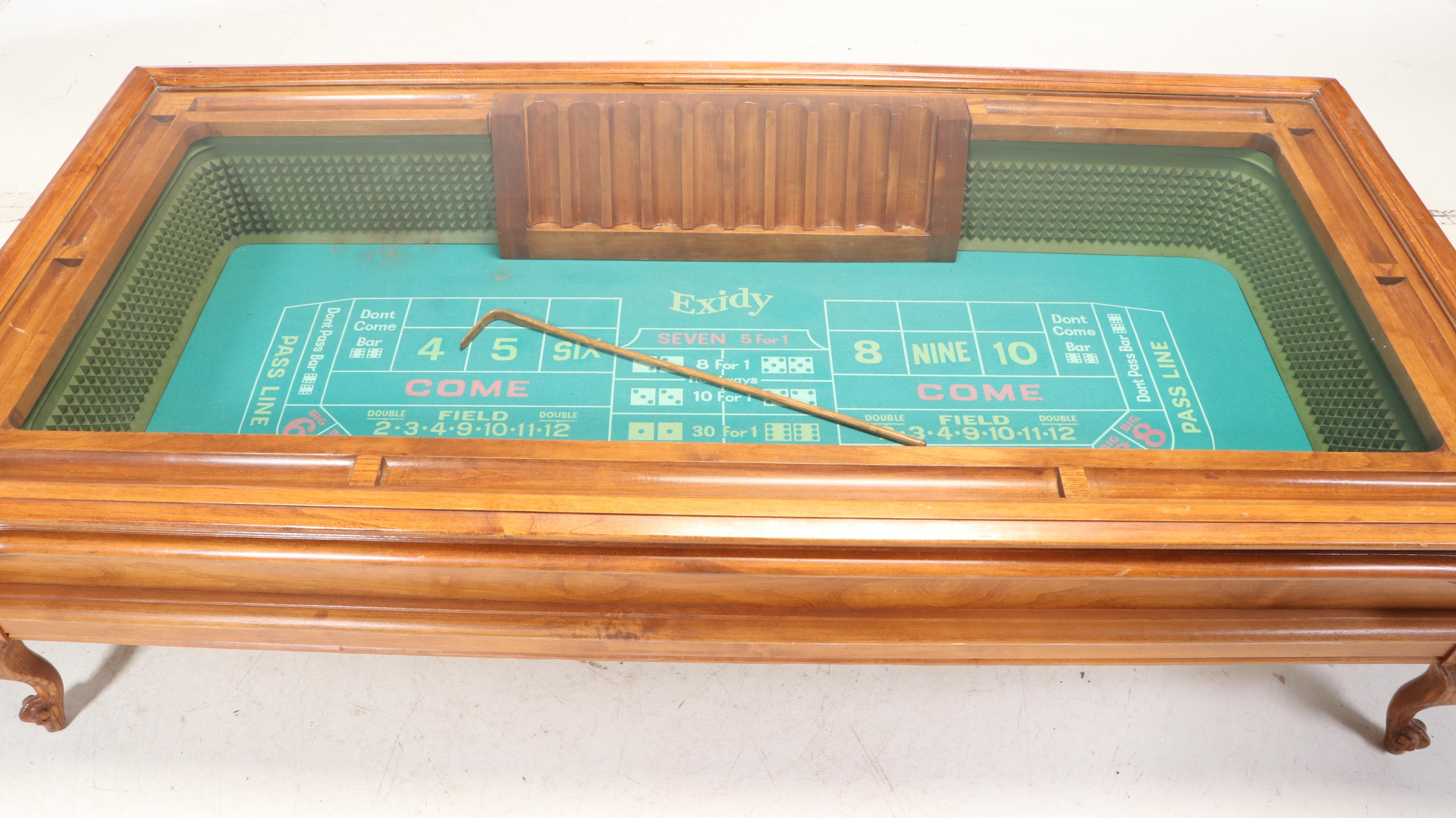 Exidy Walnut Glass Top Craps Games/Coffee Table, Mid to Late 20th Century