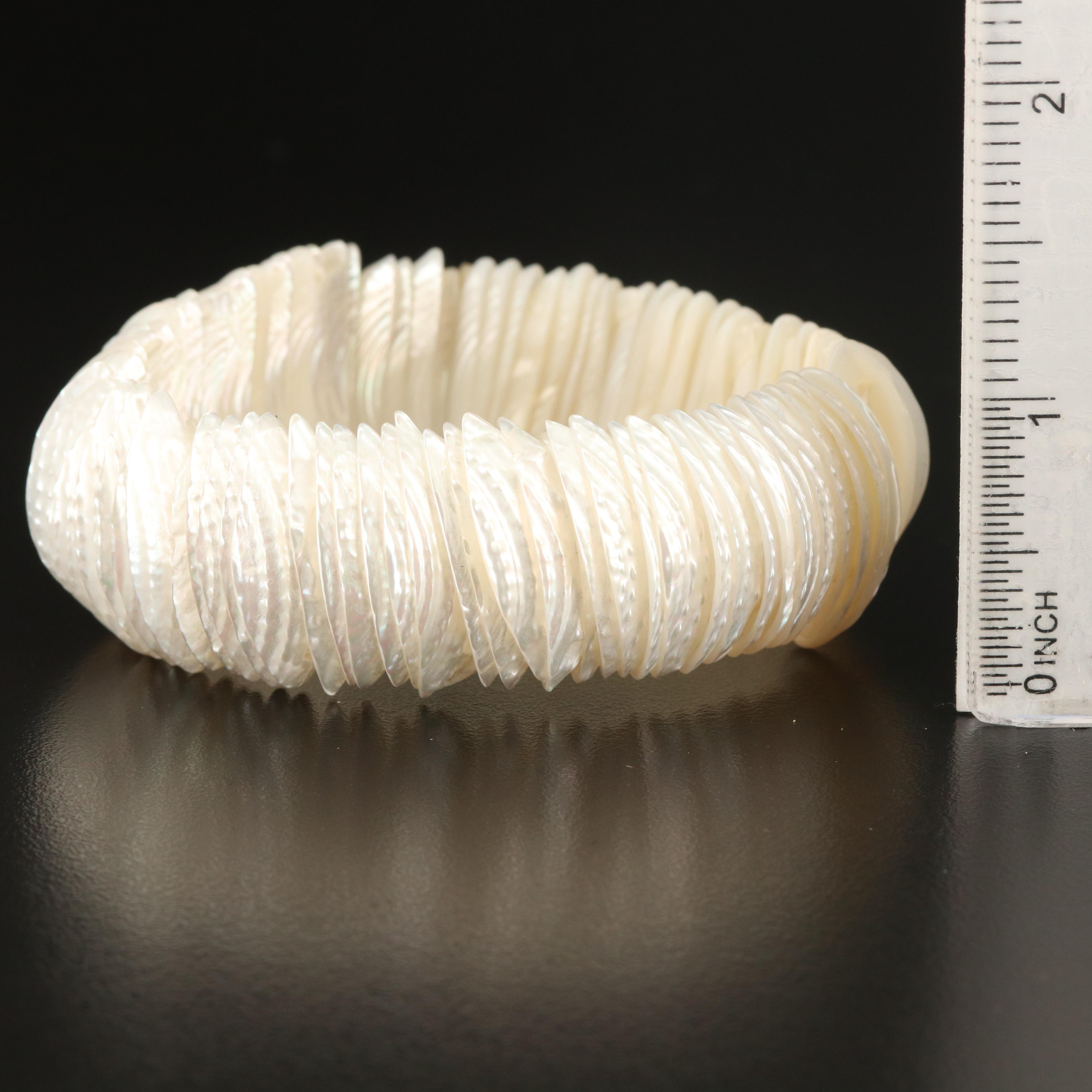 Shell and Lapis Lazuli Bracelets with Enameled Bangle