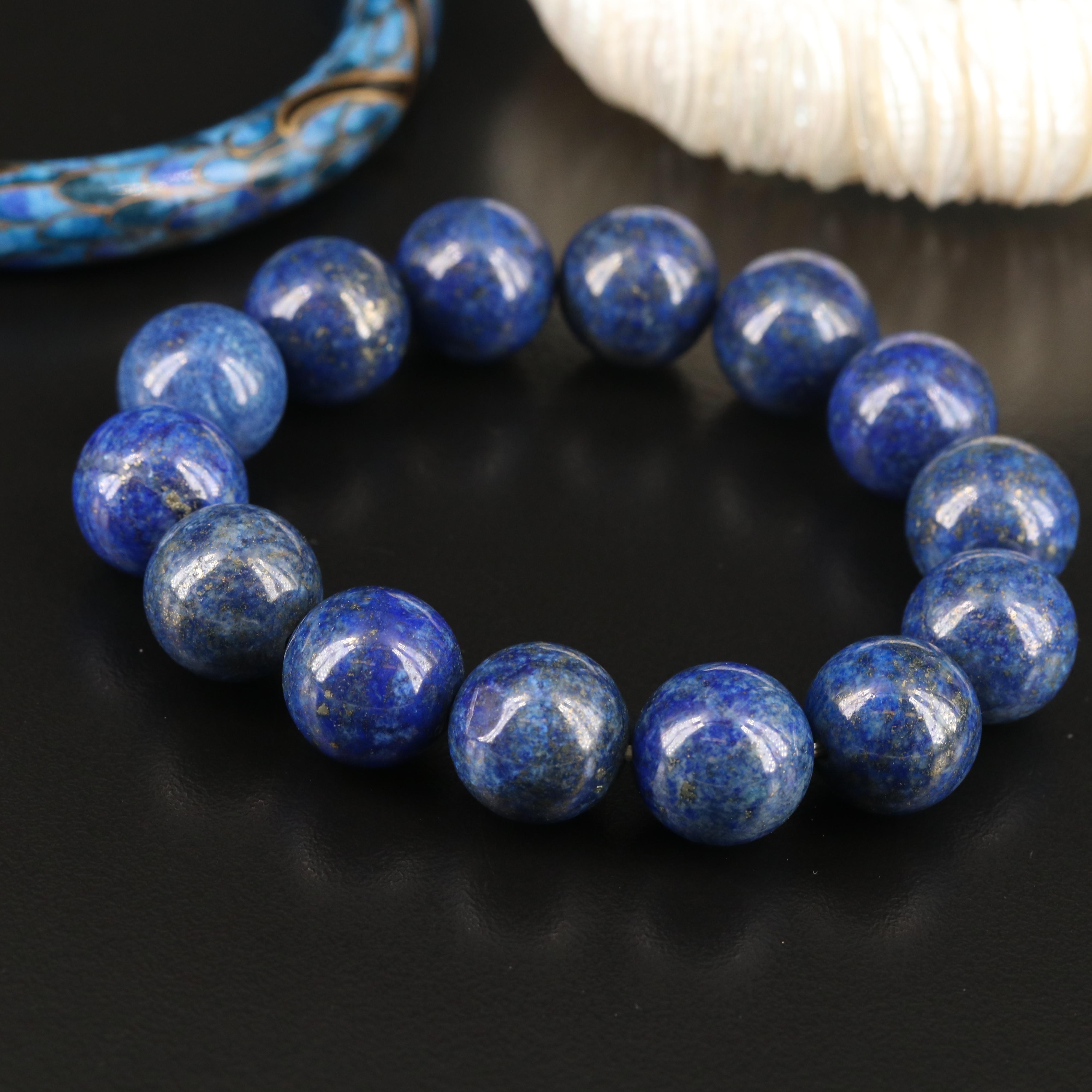 Shell and Lapis Lazuli Bracelets with Enameled Bangle