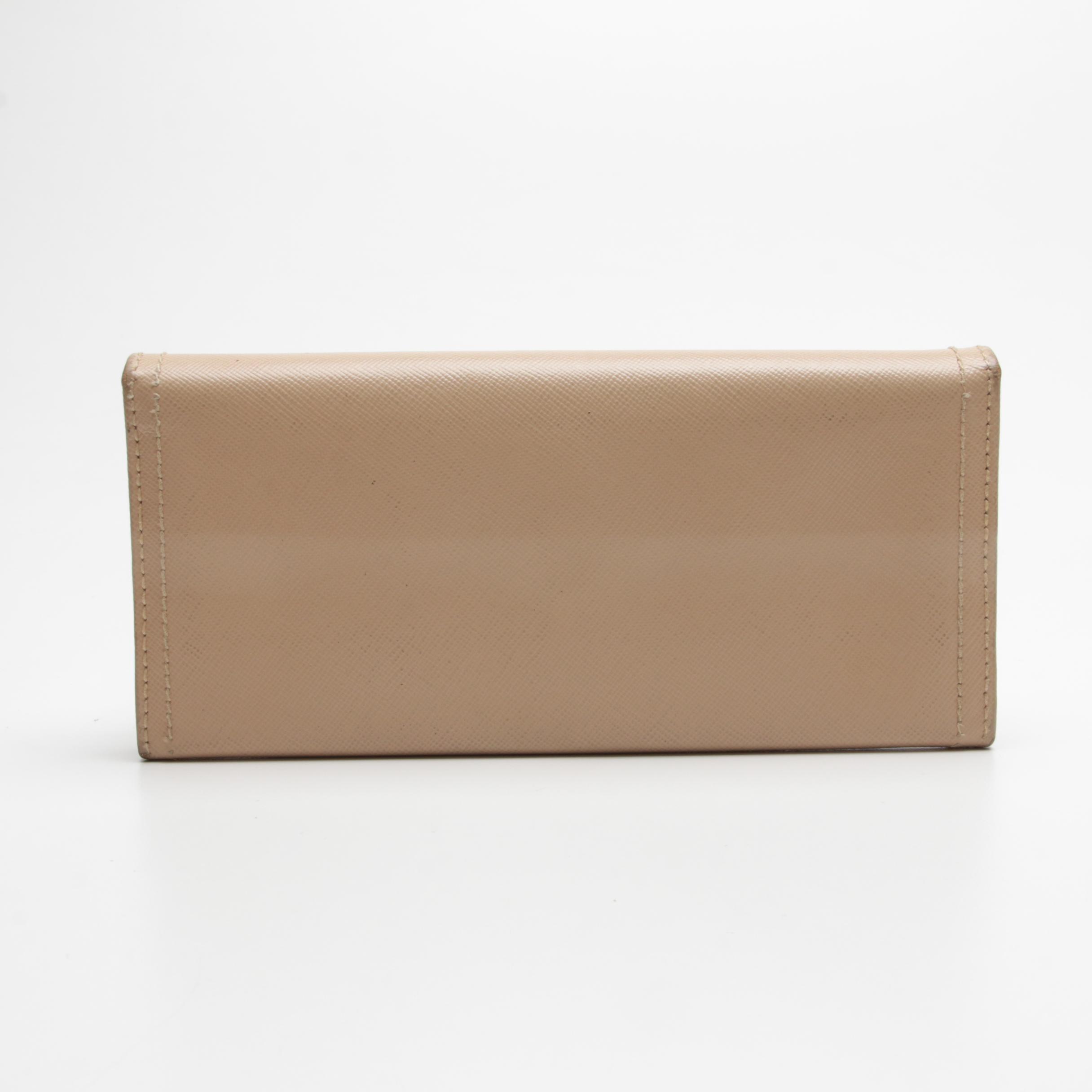 Prada Bow Flap Long Wallet in Nude Saffiano Leather