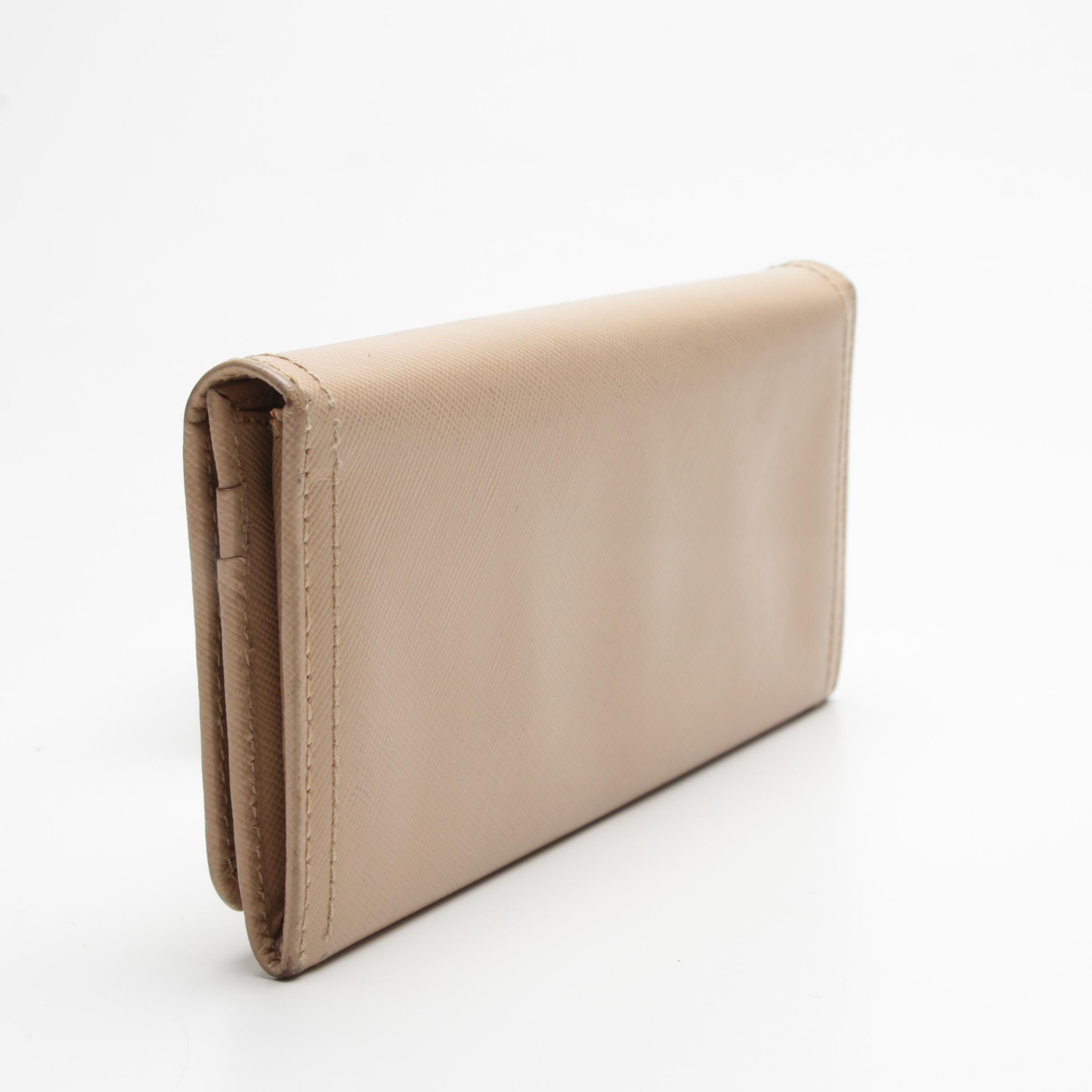Prada Bow Flap Long Wallet in Nude Saffiano Leather