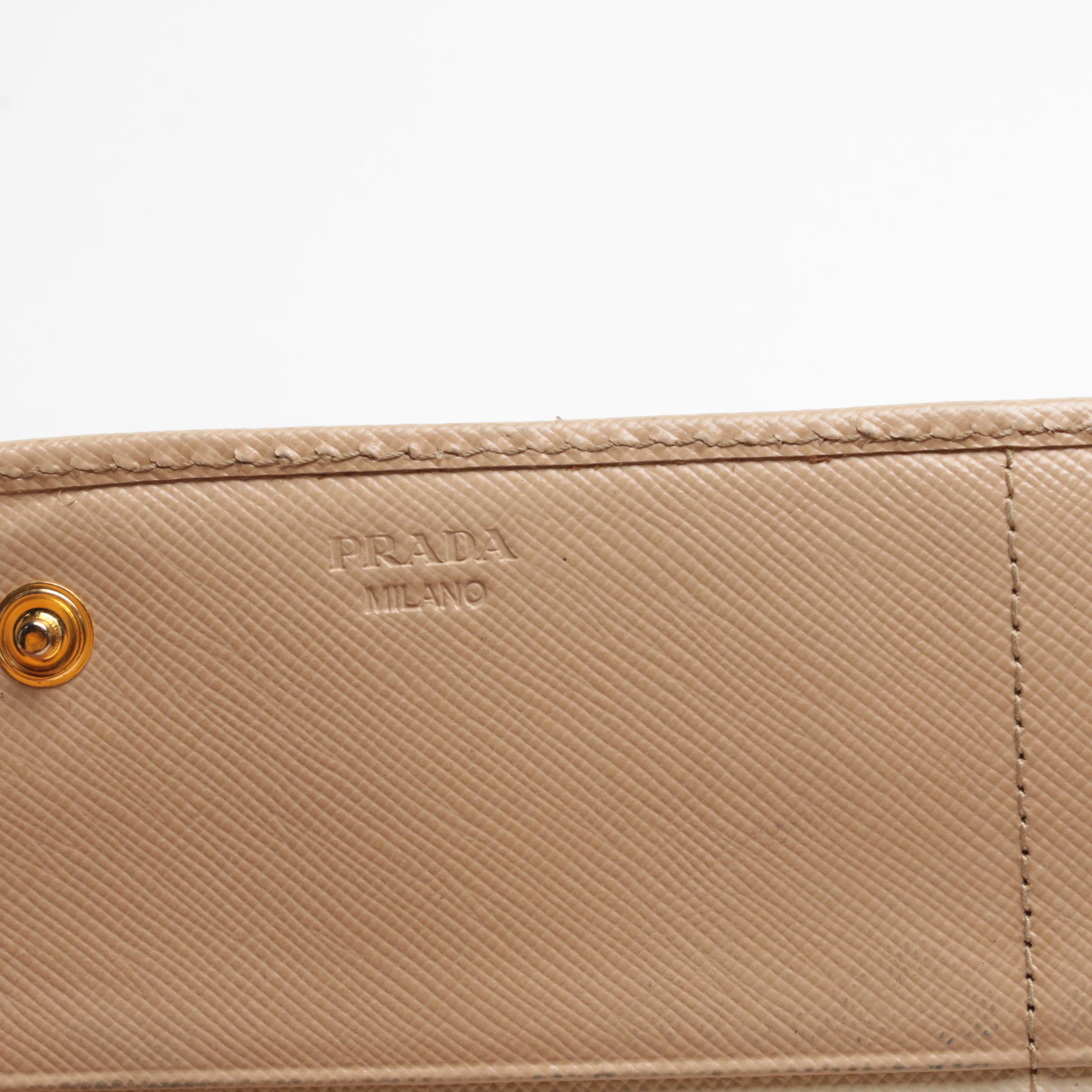Prada Bow Flap Long Wallet in Nude Saffiano Leather