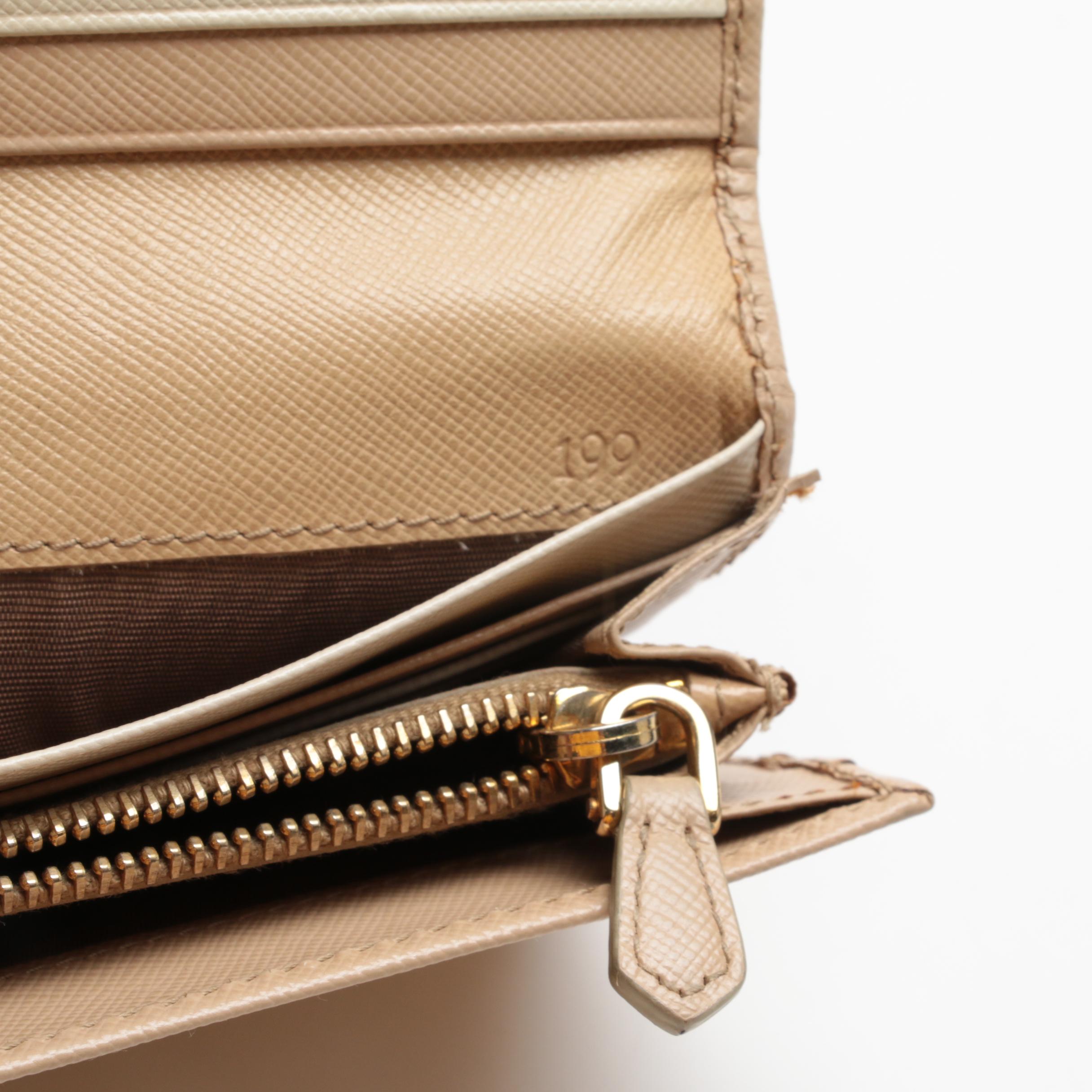 Prada Bow Flap Long Wallet in Nude Saffiano Leather