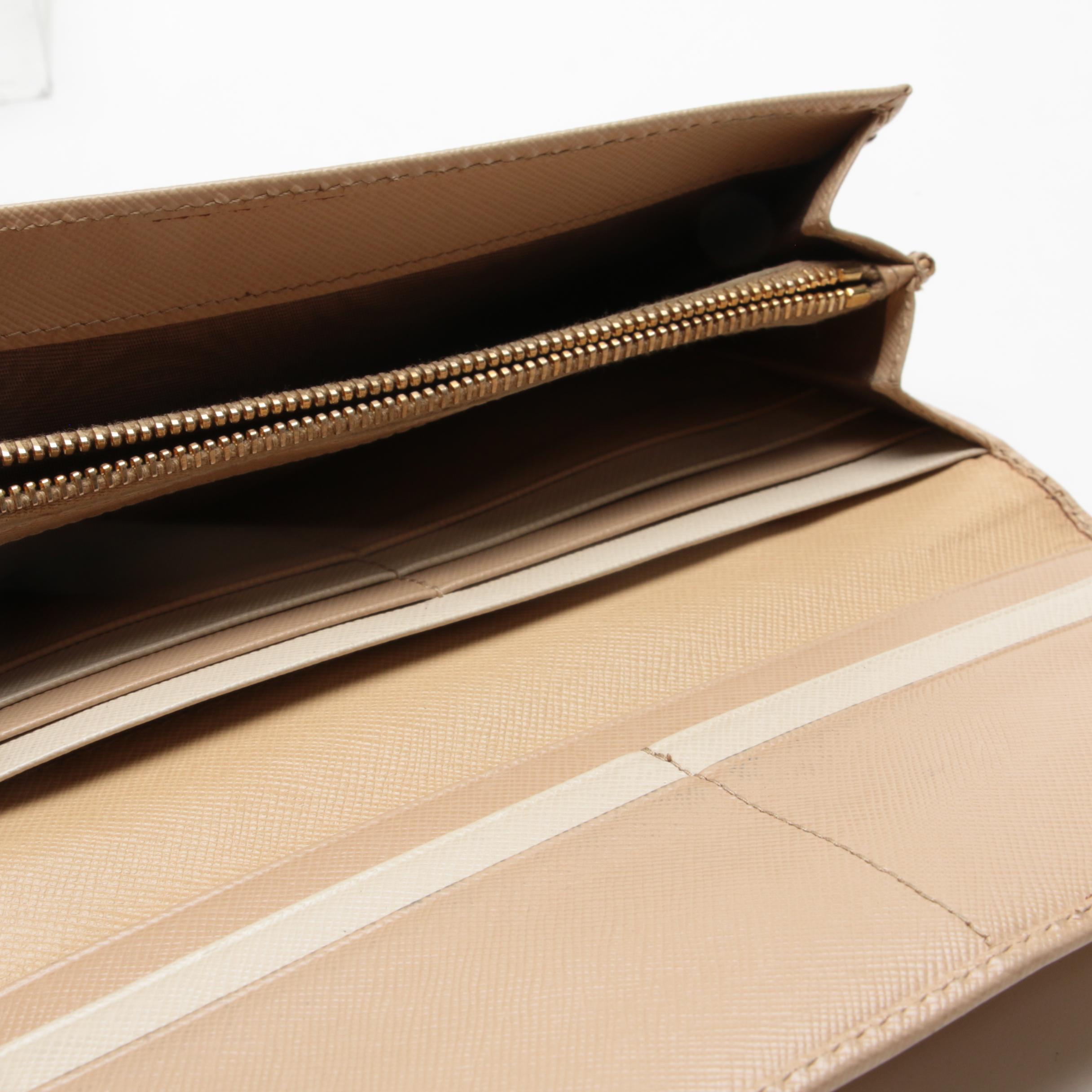 Prada Bow Flap Long Wallet in Nude Saffiano Leather