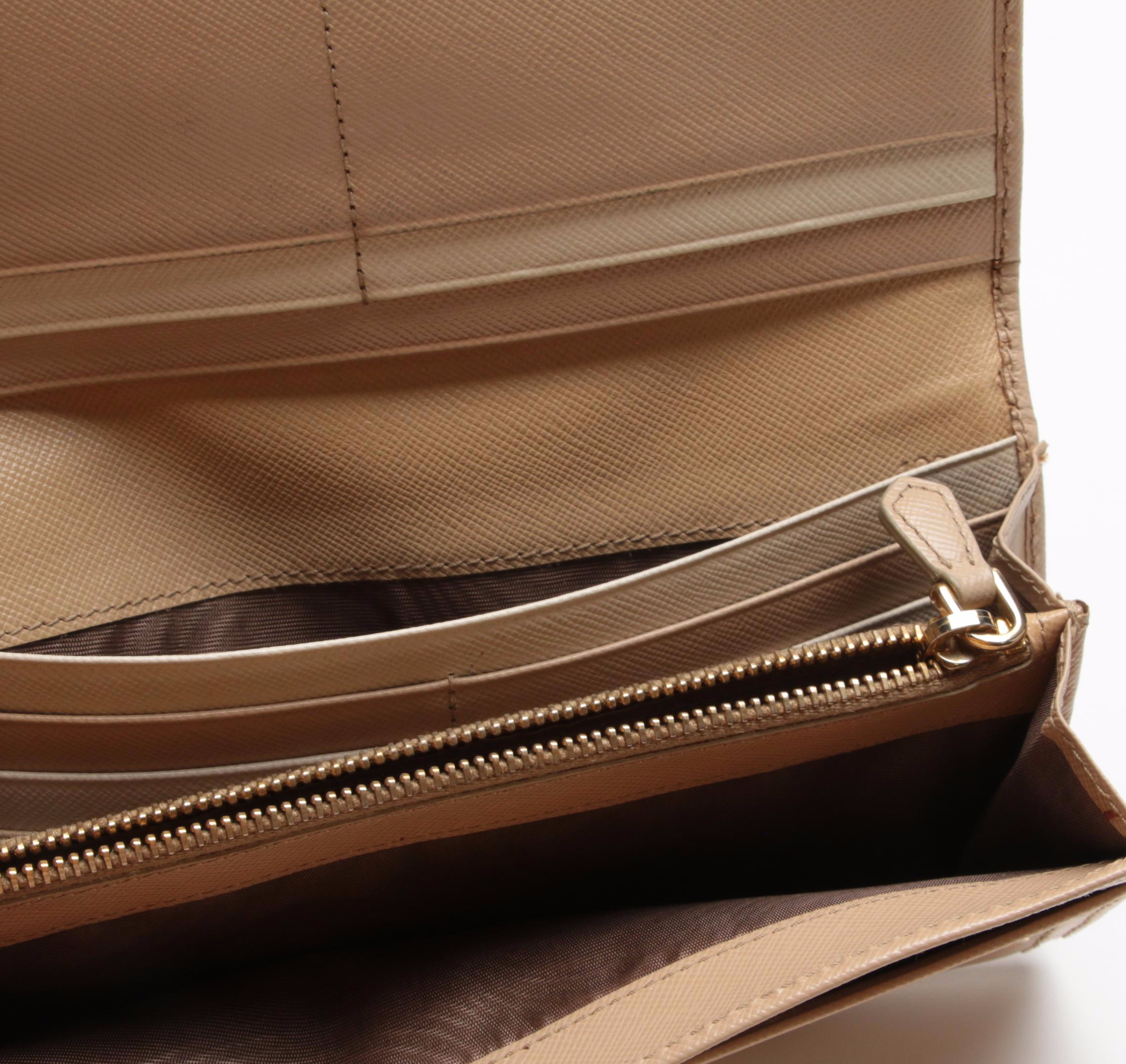 Prada Bow Flap Long Wallet in Nude Saffiano Leather